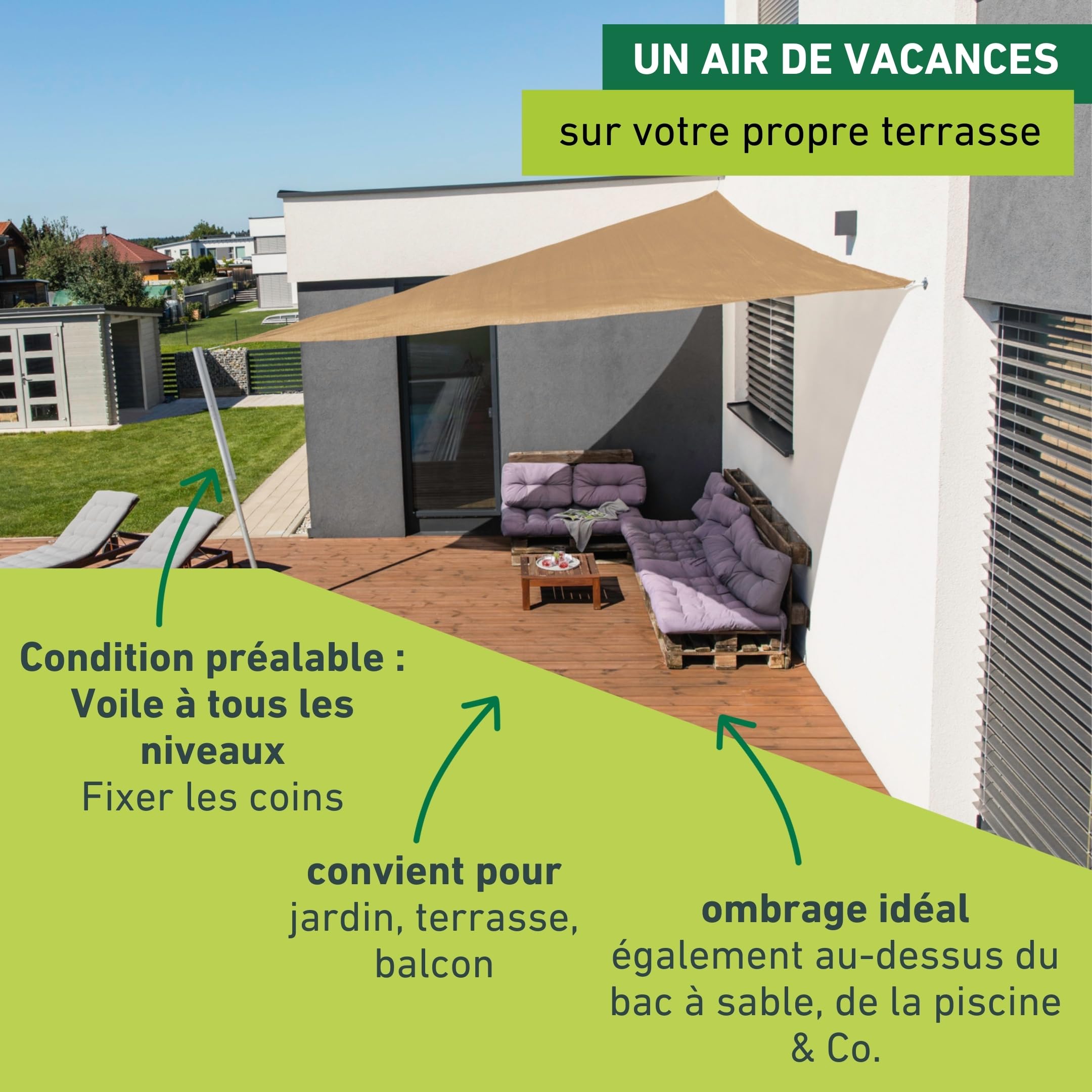 Windhager Capri 10751 Voile d'ombrage Triangulaire 4 x 4 m (égalise) Protection Solaire pour Jardin et terrasse Anches résistantes aux UV et aux intempéries