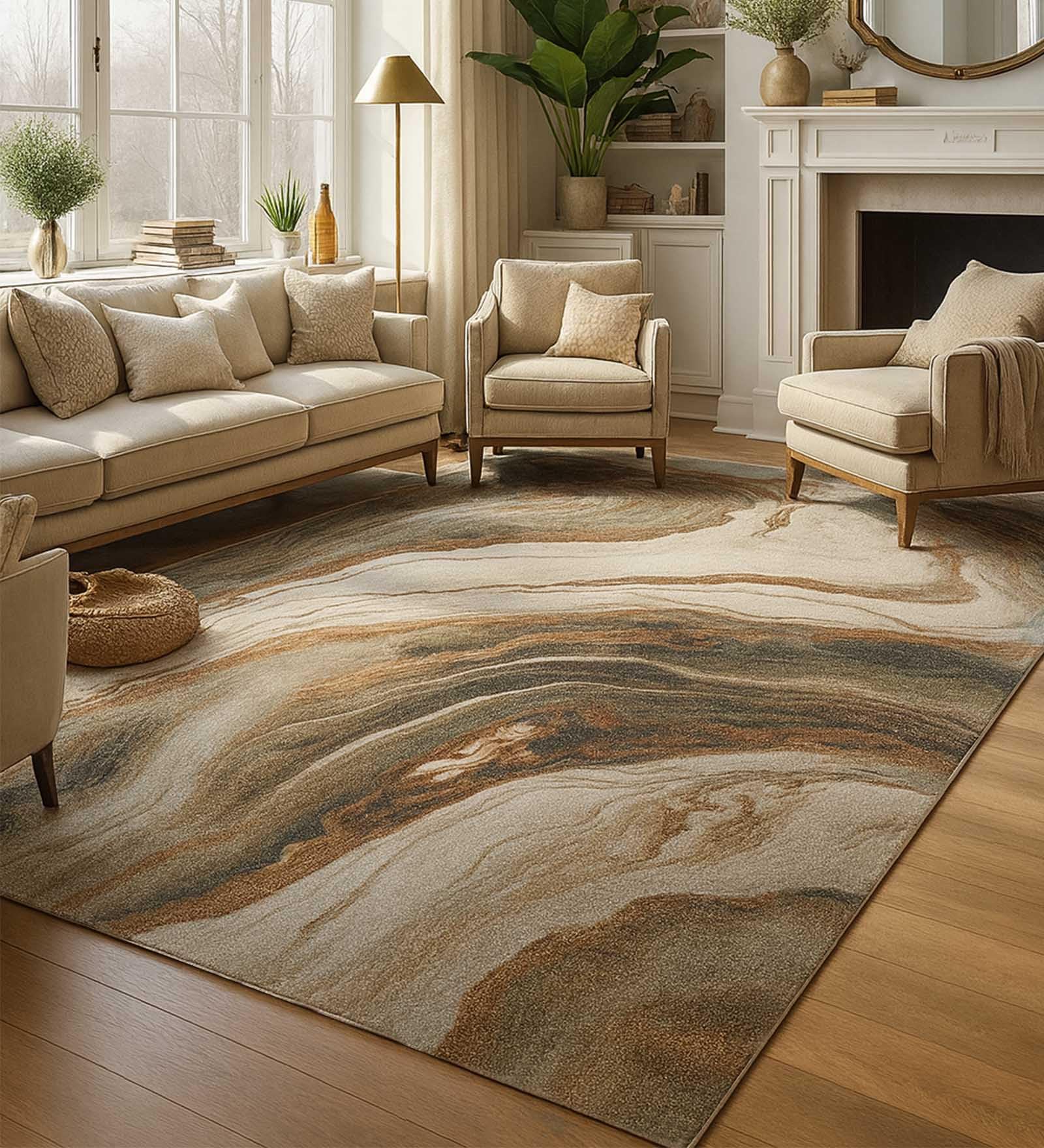 Obsessions Abstract Pattern Carpet for Bedroom,Living Room, Durable Polypropylene Rug with Strong Jute Backing, Soft & Easy Care Floor Rug, 120x170 cm,Cream Brown-picture-12