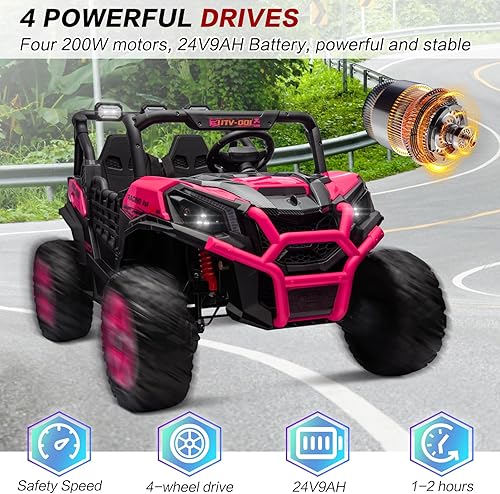 Miniatura 2 de OTTARO Vehículos eléctricos de 24 V 9 AH, vehículos eléctricos para niños 4WD, automóvil de 2 plazas con control remoto, motor de 4 x 100 W,