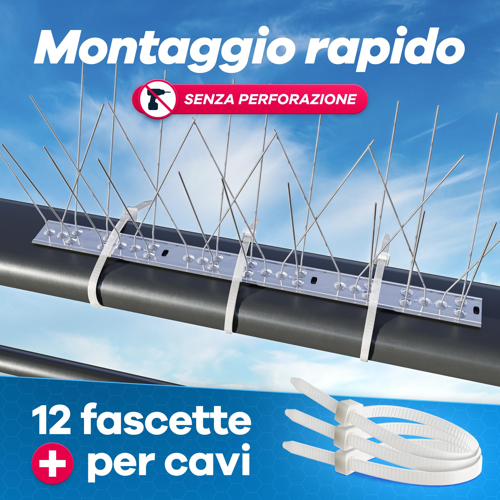 GEROBUG Dissuasori per Piccioni in Acciaio Inox 10m - Spuntoni Anti Piccioni per Balcone, Tetto e Grondaia - Protezione Efficace contro Piccioni e Uccelli