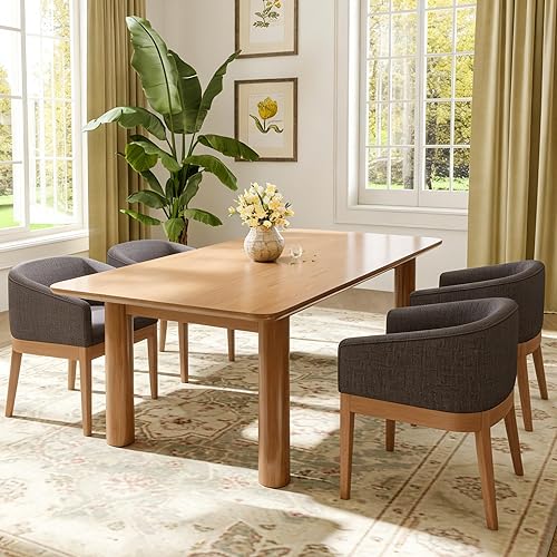 Miniatura 6 de Juego de 2 sillas de barril de mediados de siglo con brazos, sillas de cocina tapizadas de lino con patas de madera natural, para dormitoriovida,