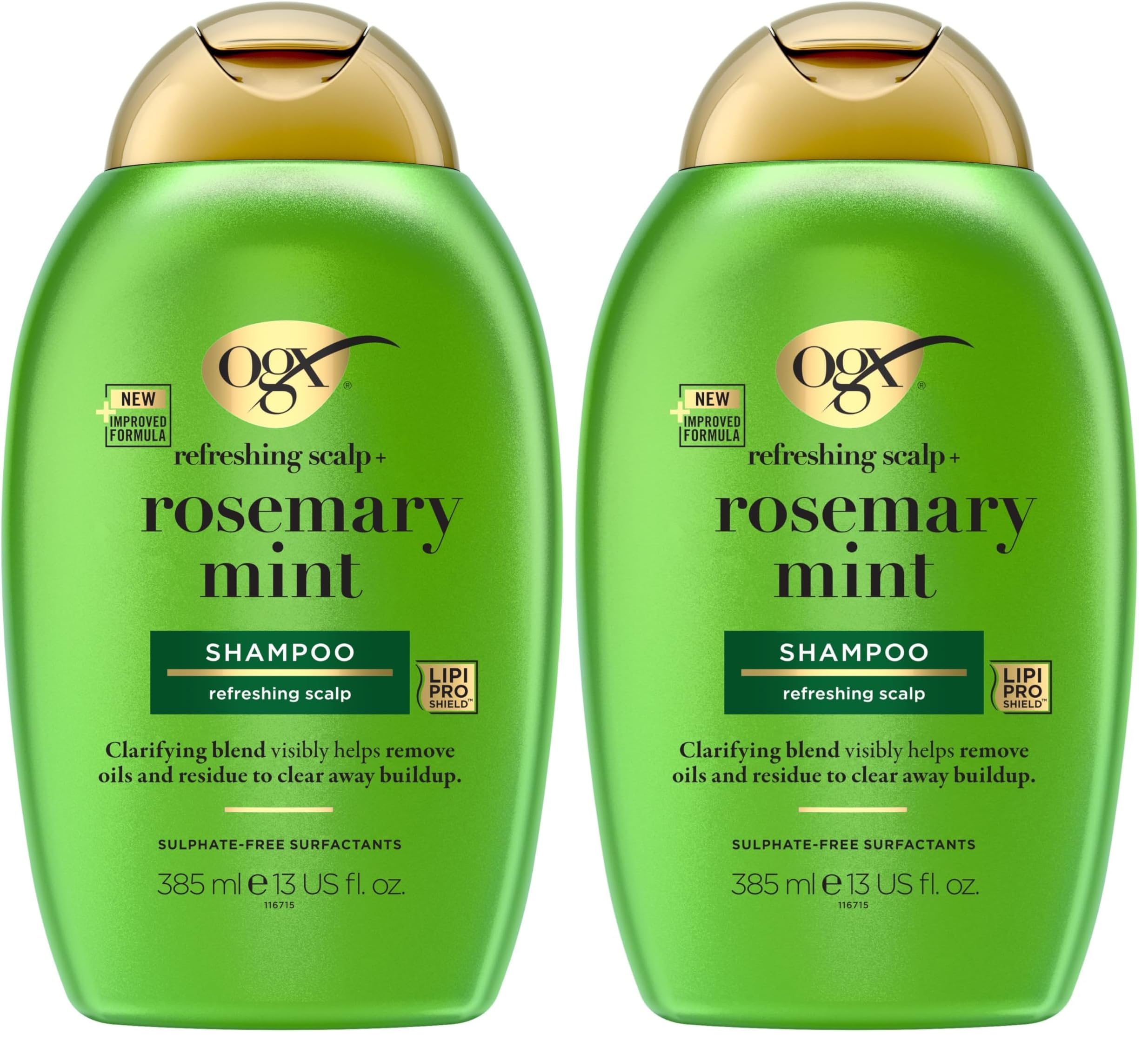 OGX refreshing scalp+ Rosemary Mint Shampoo 385 ml, klärendes Haarshampoo, das hilft, Öle und Rückstände sichtbar zu entfernen, für alle Haartypen, insbesondere für fettiges Haar und Kopfhaut