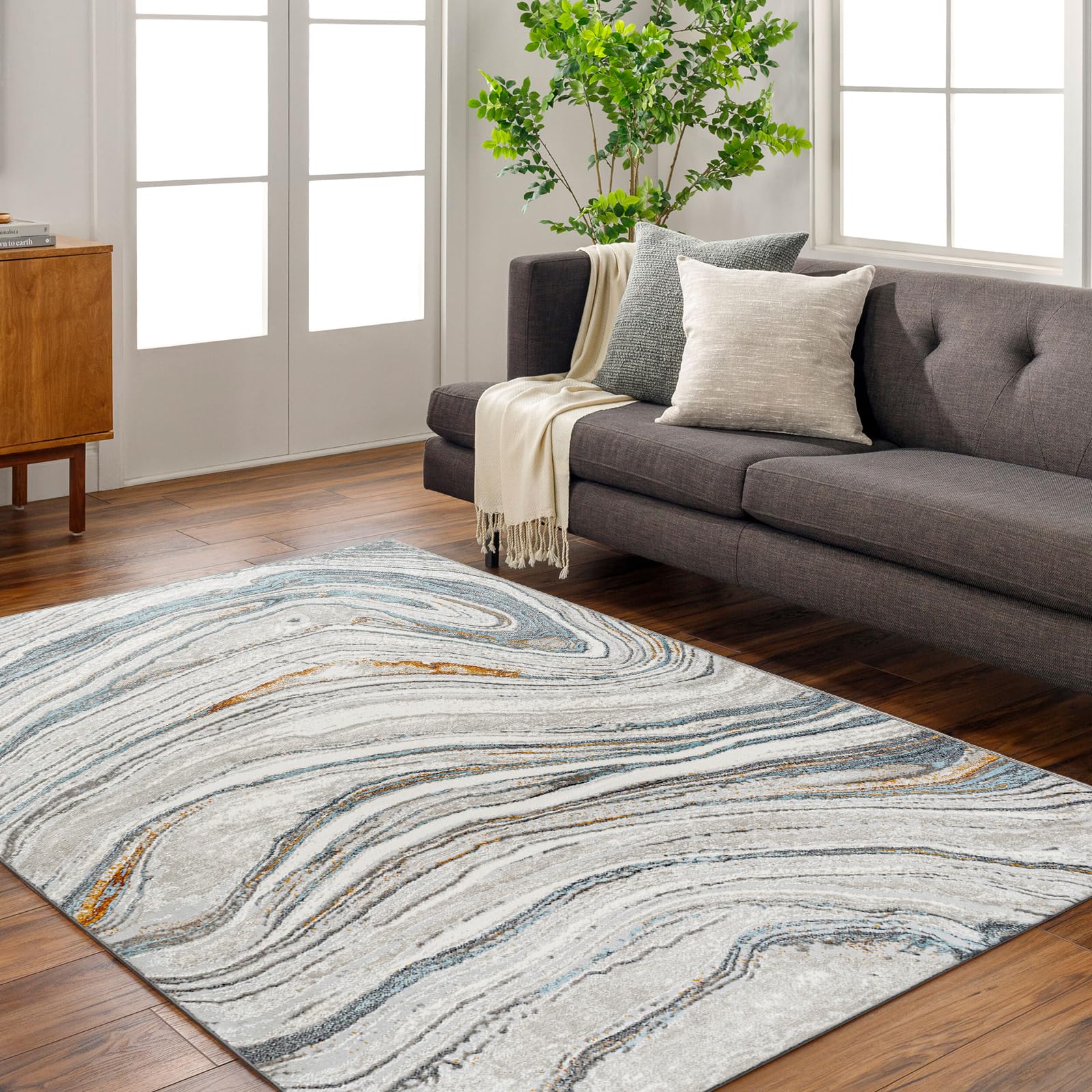 Livabliss Starec Abstract Rug - Area Rugs Living Room 200x275 cm, Dining Room, Lounge, Kitchen, Bedroom - Modern Marble Rug, Soft Luxurious Easy Care Medium Pile Large Rug, Ivory, Tan, Sage, Taupe Rug