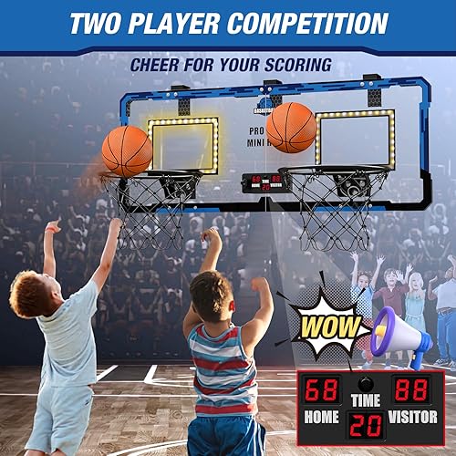 Miniatura 2 de HYES 2 Player Basketball Game, Dual Shot Over The Door Mini Basketball Hoop Indoor with Scoreboard & LED, Basketball Toy Gifts for Kids Boys Girls