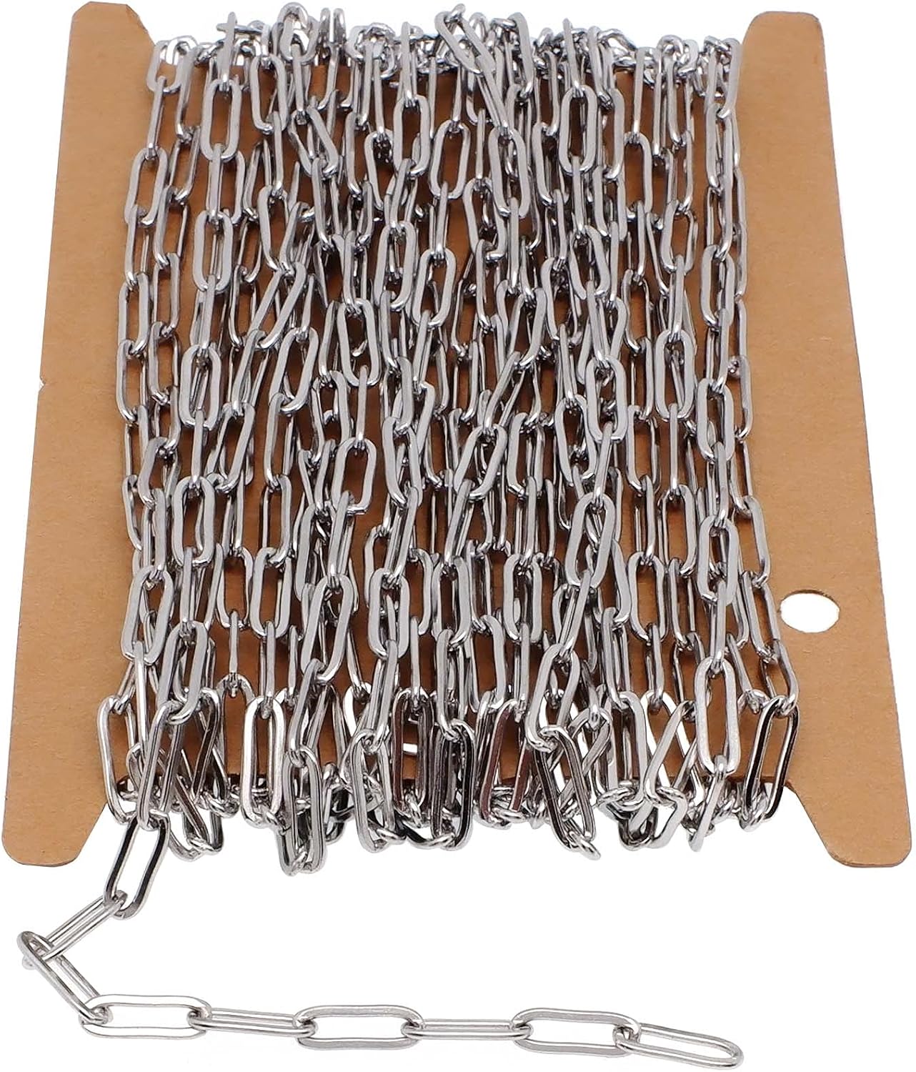 16.4-Feet Width 4mm Stainless Steel Paperclip Chains, Flat Wire Soldered Cable Long Craft Chain for Necklace Bracelet Earring Jewelry Making (2144)