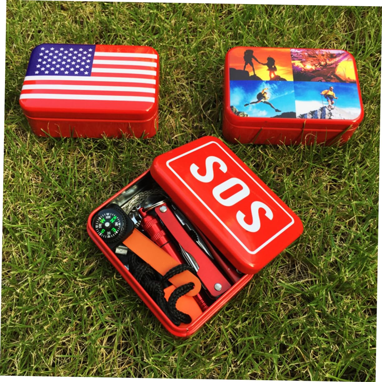 BESPORTBLE Survival Case Outdoor Emergency Tool Box Red Compact for Camping Hiking Adventures with Plier Flashlight