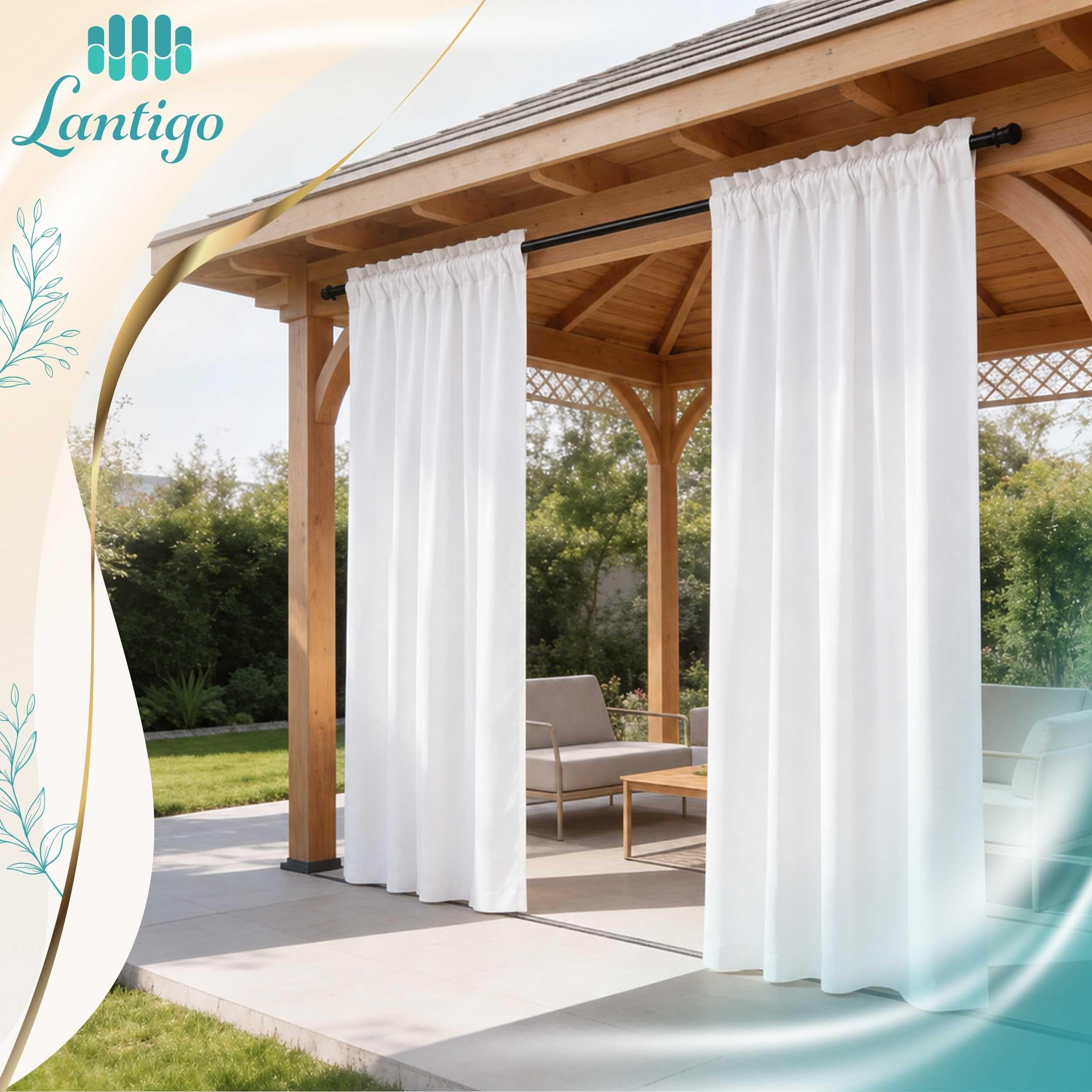 Outdoor Vorhang Weiß 155x180 cm wasserdicht Kräuselband | Polyester Oxford 500D wasserdicht · kompakte Höhe für Geländer & Balkon · Pergola, Pavillon, Carport · 14 Farben