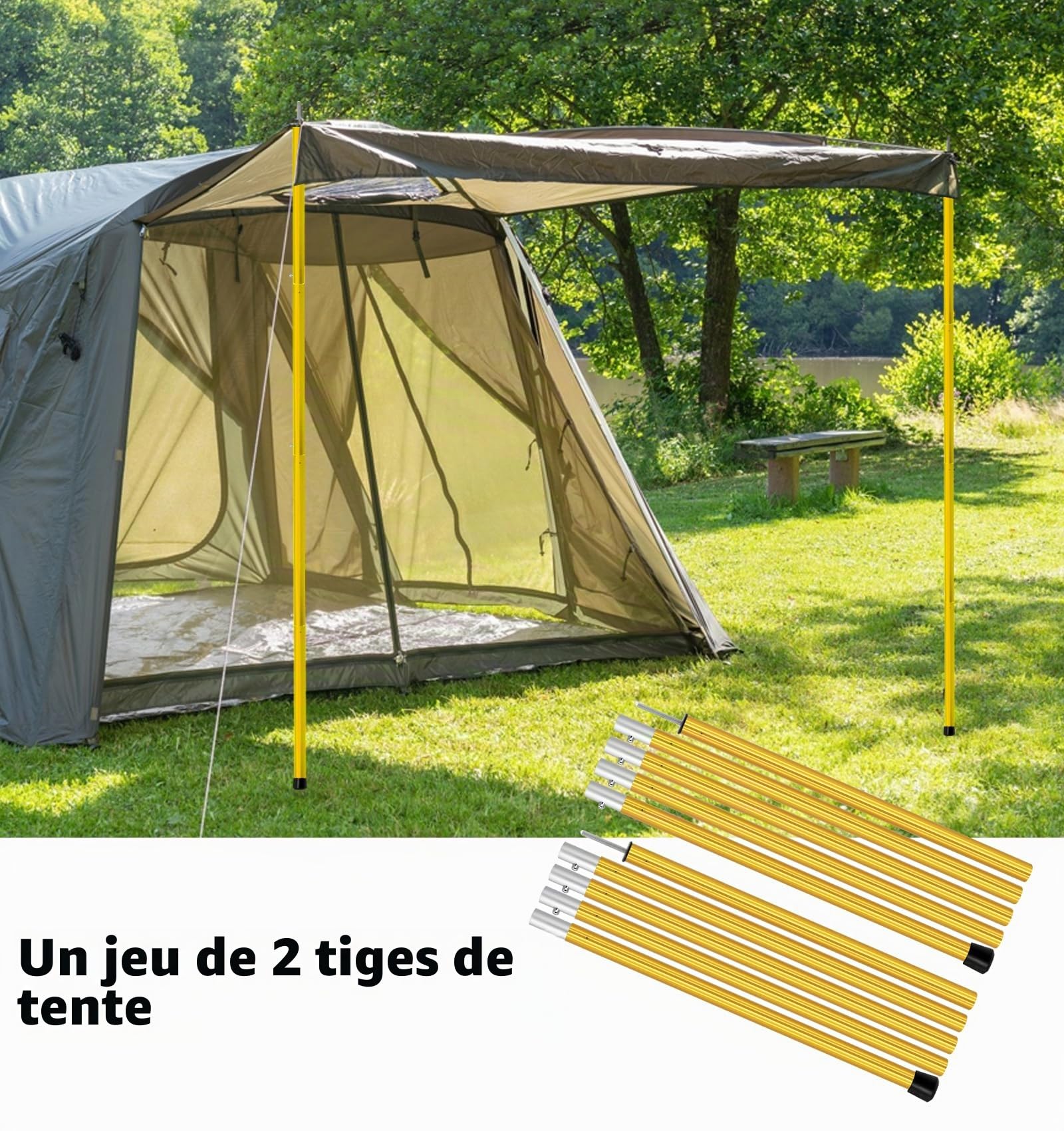 KOMCLUB Lot de 4 poteaux de tente télescopiques en aluminium - Pour les mouches de tente, légères et réglables - 1,9 m