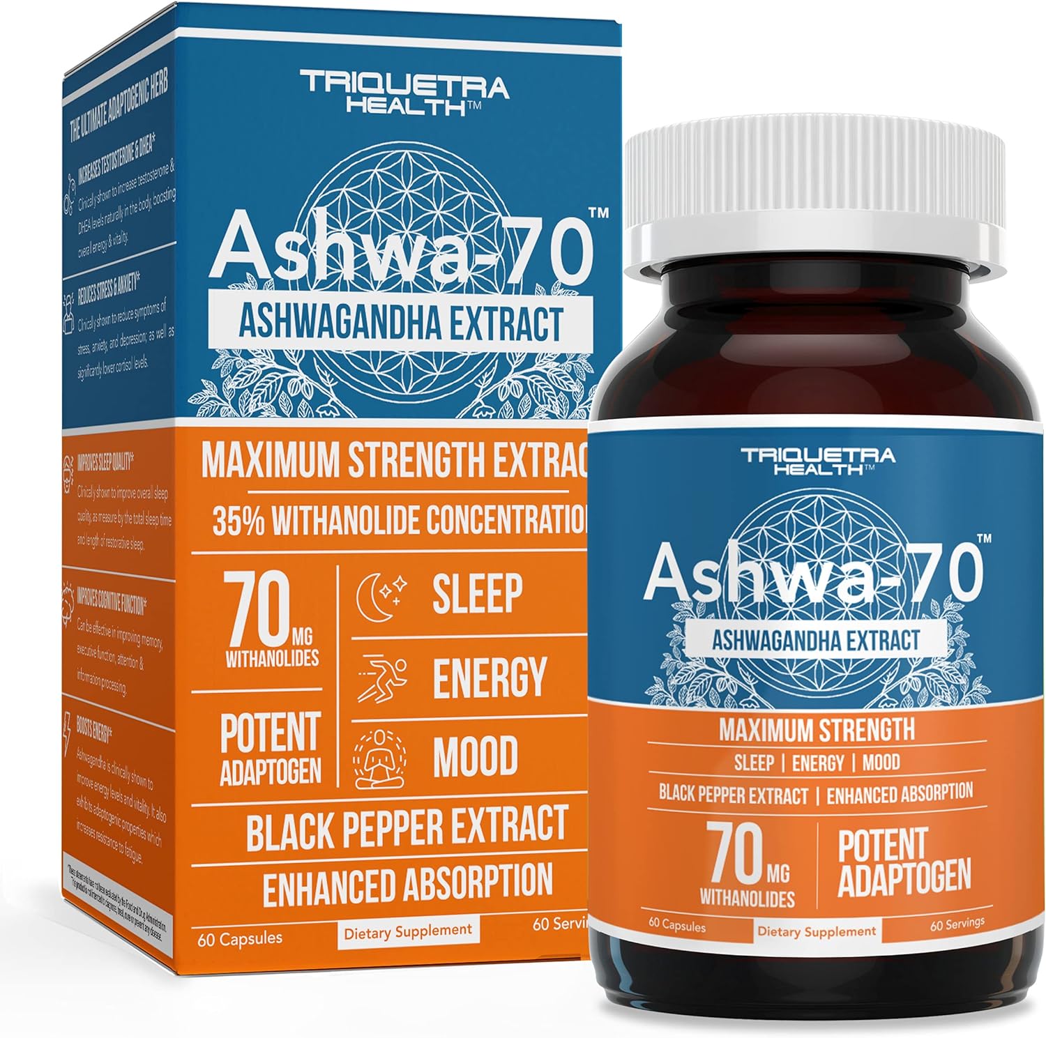 35% Withanolides: Ashwa-70® Ashwagandha Extract - Maximum Potency - 7X Higher Concentration Than KSM-66, BioPerine® Absorption Enhancer (60 Servings) : Health & Household