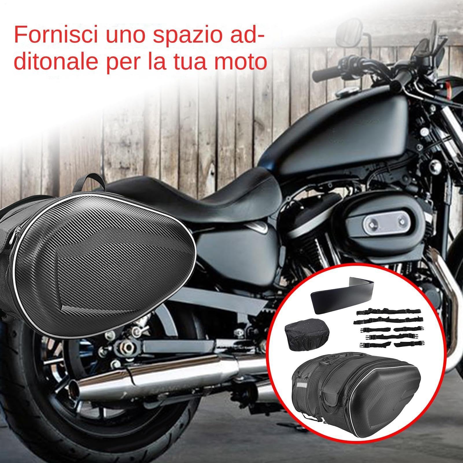 Set di borse laterali per moto - Portaoggetti per sella in PU da 17,7x11,8x8,3 pollici, capacità espandibile di 17,7x11,8x11 pollici, struttura impermeabile, design a installazione rapida | Portapacch