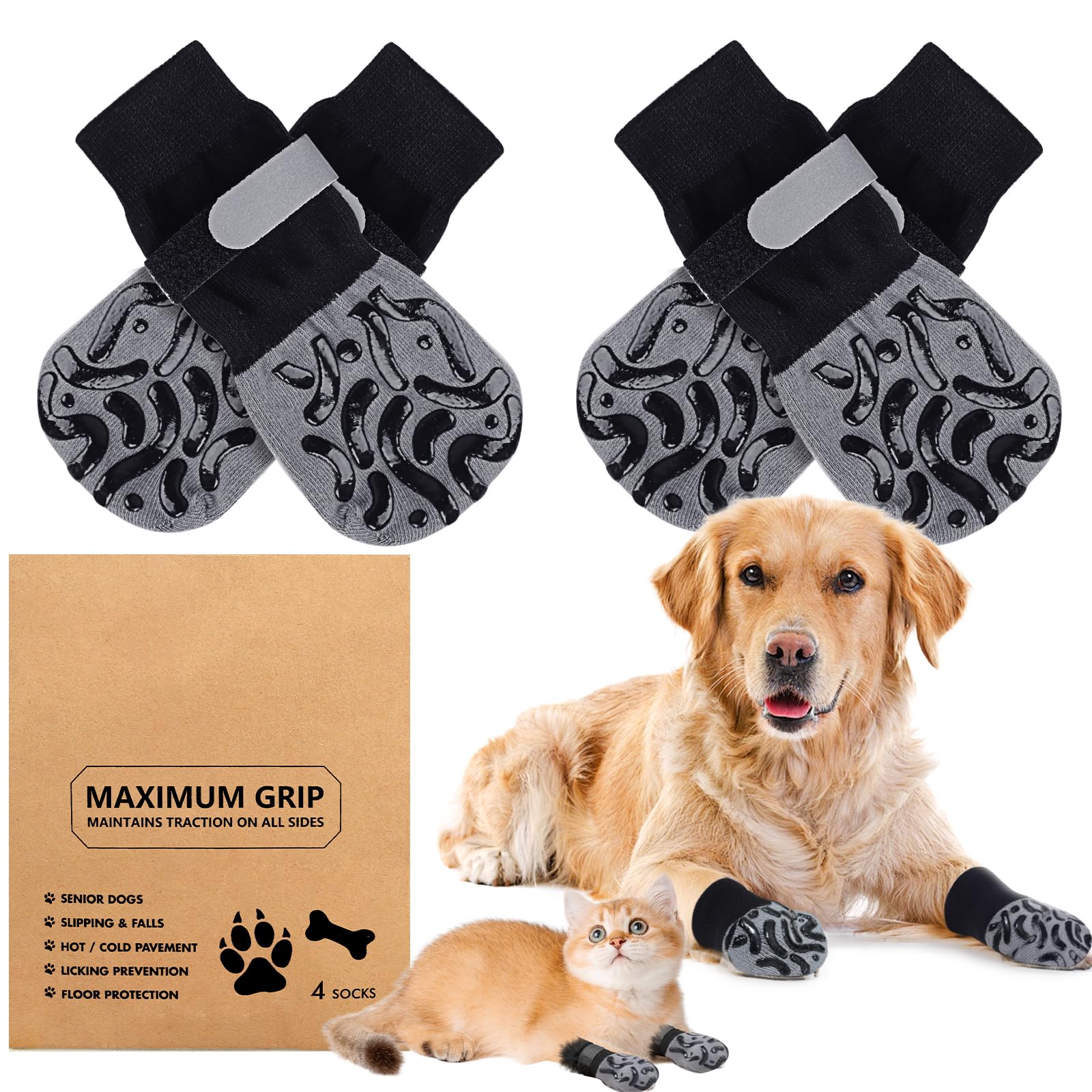 2 Paires Réglables Chaussettes Chien avec Adhérence Chaussettes pour Trottoirs Chauds/Froids Protection Coussinet Textiles et Accessoires pour Chiens Protège-Pattes Éviter Le Léchage Le Glissement(M)