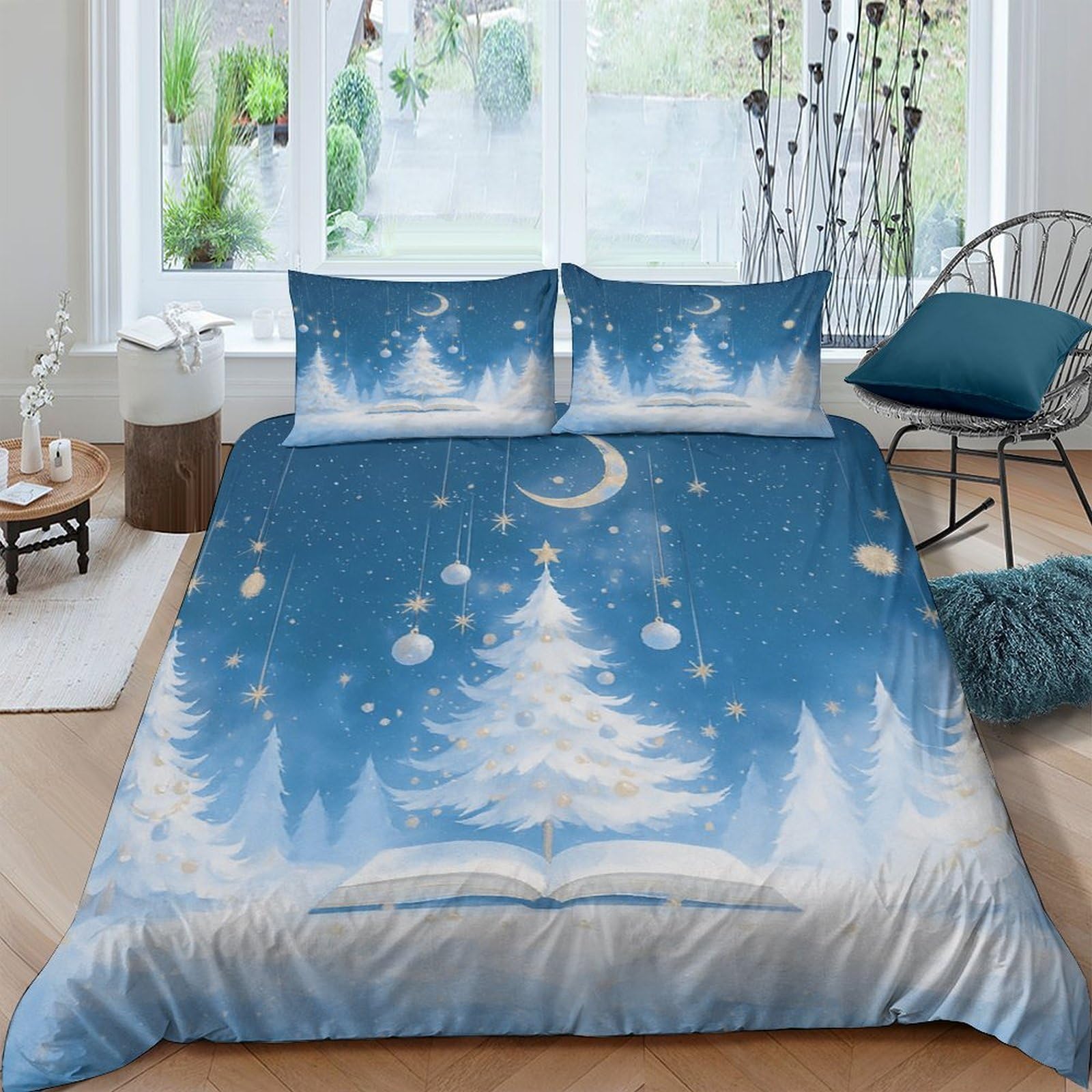 Ctjqhvkz Style-6 3D Printed Winter Night Fitted Sheet Microfiber Soft Moonlight Forest Mattress Cover For Bedroom Guest Room Decor 116 Single（135X200cm）