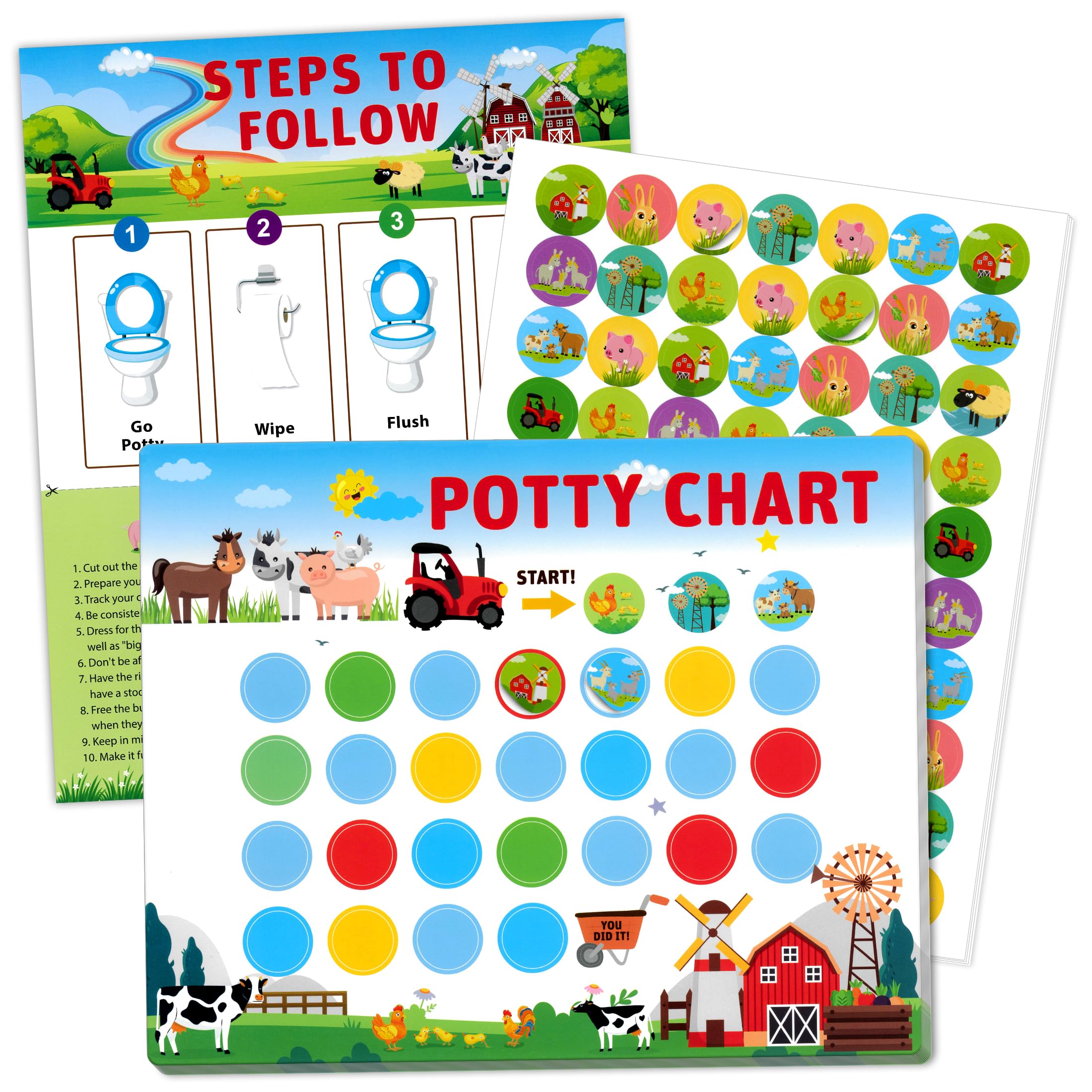 Farm Animals Potty Training Chart for Kids Sticker Chart for Toddler Boys - Toilet Training Reward Chart Develop Toileting Habit for Toddlers Boy Girl (Farm)