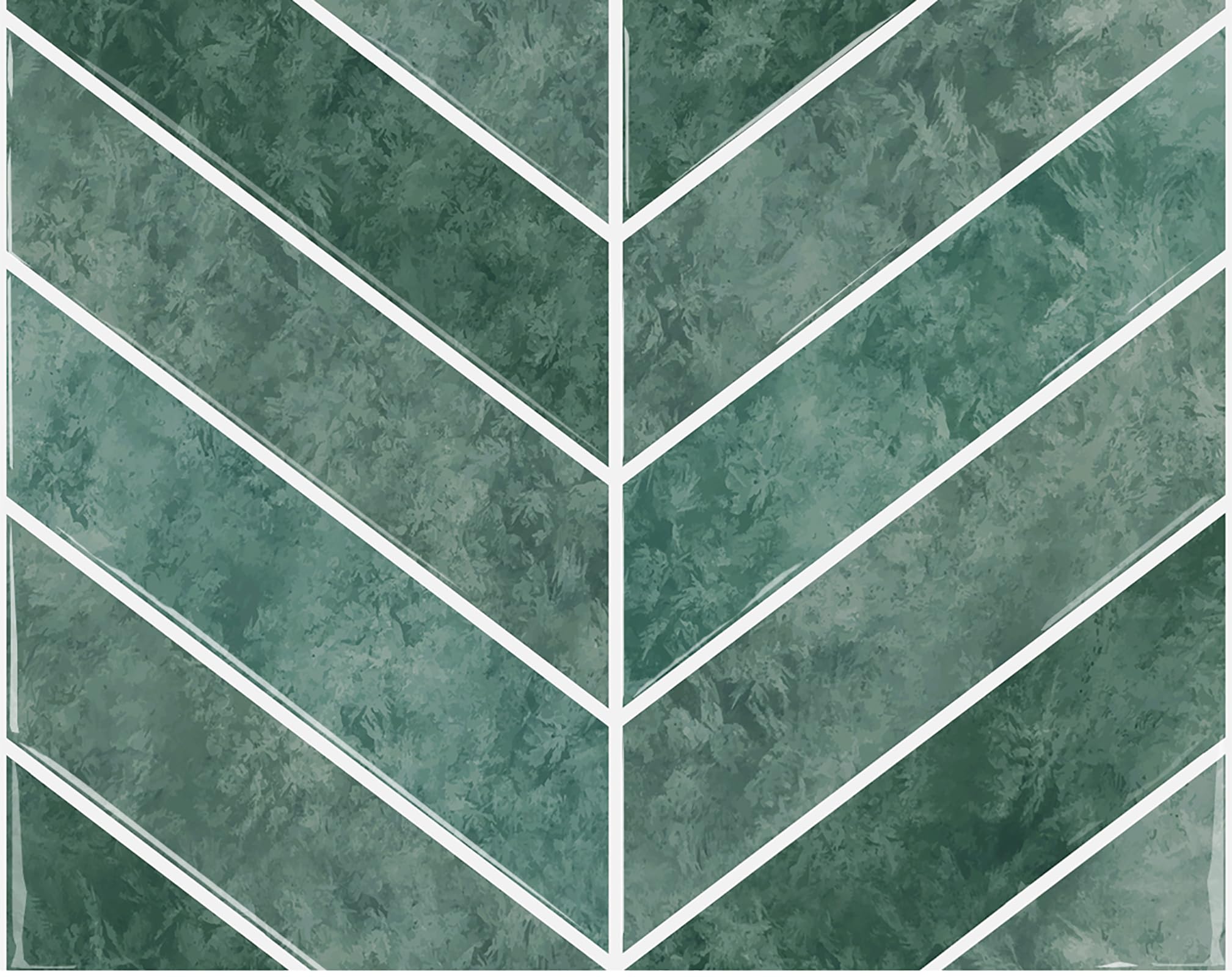 ANHUIB 12Pcs Green Marble Peel and Stick Tile Stickers Green Waterproof Self-Adhesive Tile Transfers Vinyl Herringbone Wall Tiles Large Format Chevron Stick on Tiles for Kitchen Backsplash Bathroom