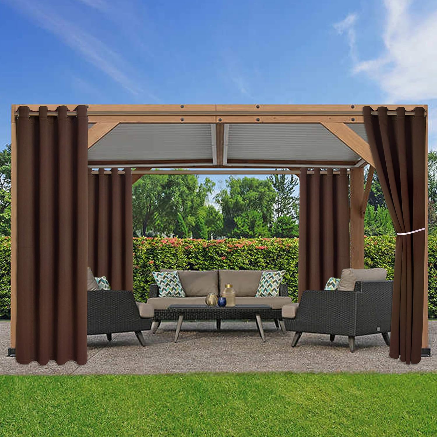 LORDTEX Waterproof Indoor/Outdoor Curtains for Patio - Thermal Insulated, Sun Blocking Blackout Curtains for Bedroom, Porch, Living Room, Pergola, Cabana, 52 x 108 inch, Chocolate, Set of 2 Panels 52"W x 108"L (Pack of 2) Chocolate