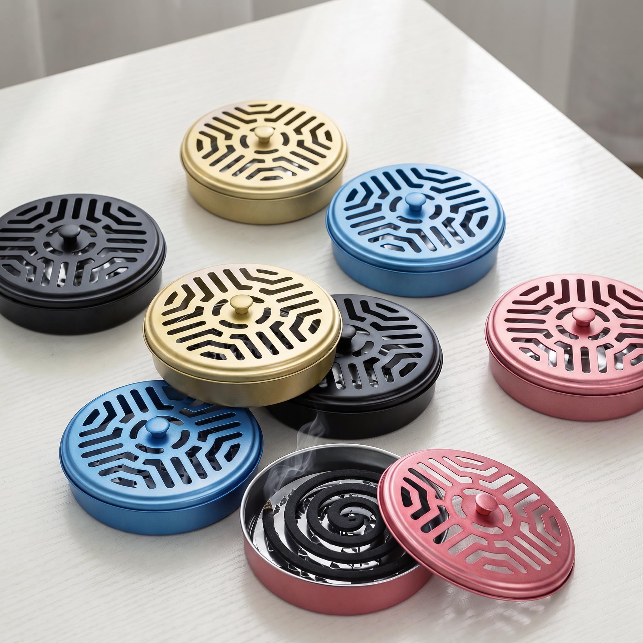 Elsjoy Confezione da 8 supporti per bobine di zanzare, in acciaio inossidabile, bruciatore portatile per incenso per zanzare, per casa e campeggio