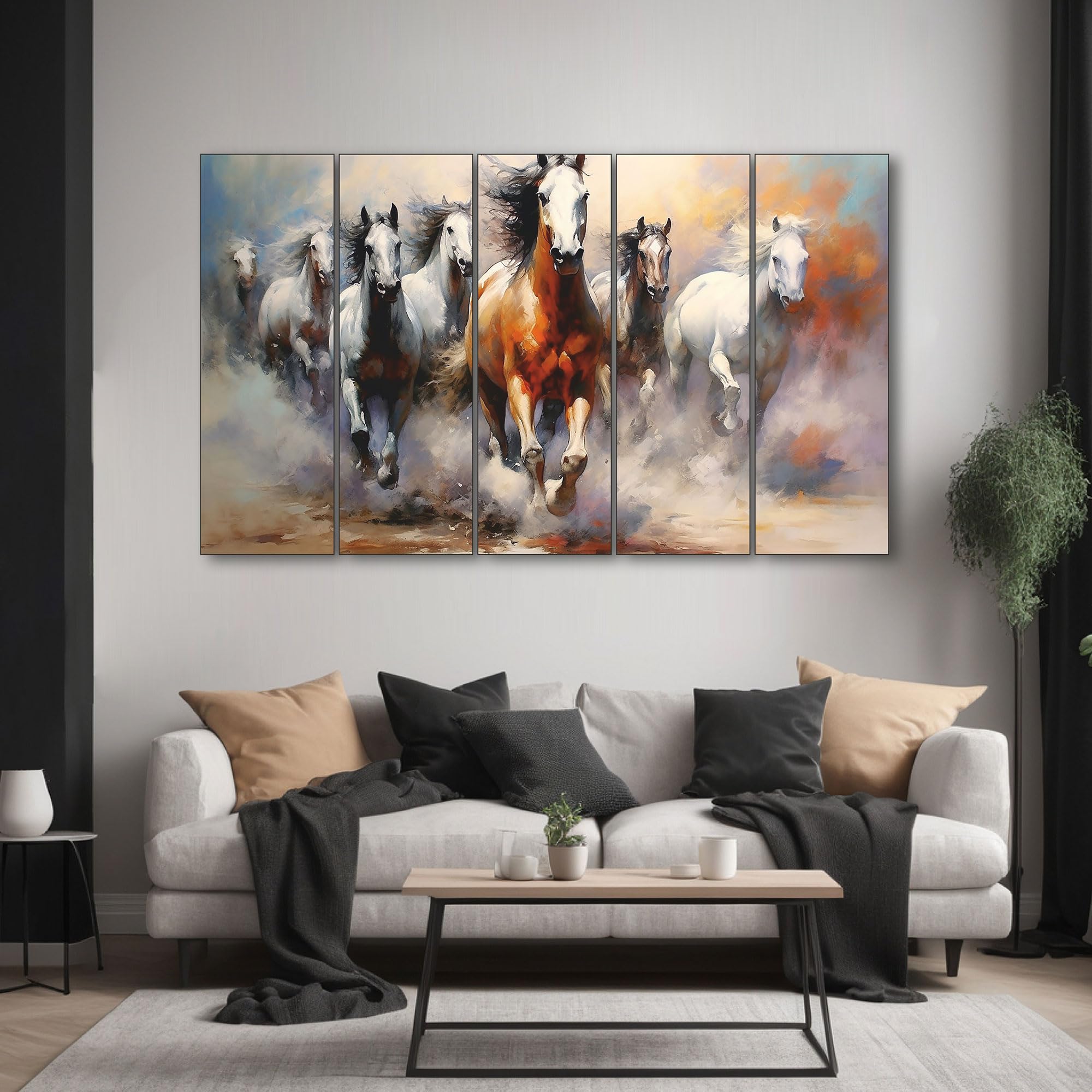 Running Horses Wall Art - Vastu Painting with Wooden Frame -20 Running Horses Wall Art - Vastu Painting with Wooden Frame -20