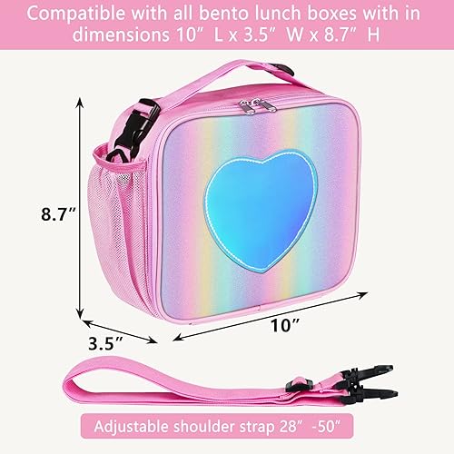 Miniatura 10 de Lonchera para niñas y niños, bolsa de mano aislada con diseño de arco iris, a prueba de fugas, térmica, reutilizable, para la escuela, la oficina,
