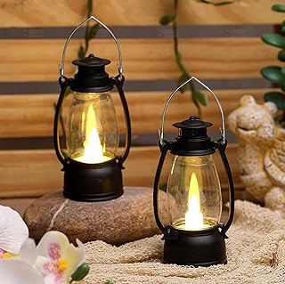 Satyam Kraft 2 Pcs Flameless & Smokeless Acrylic Antique LED Hurricane Lantern Lamp and Wall Hanging Led Candle Light Holder for Home Decor, Drawing Room, Living Room, Christmas, Valentine Decor