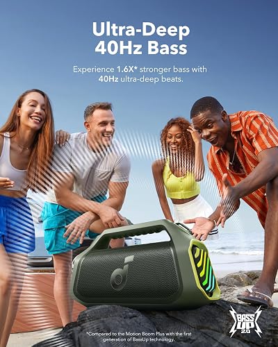 Soundcore Boom 2 Plus Enceinte Bluetooth puissante, 140W, 2+2 canaux stéréo, BassUp 2.0,Charge Rapide 30W, IPX7, lumières RGB, USB-C, pour l'extérieur, Le Camping, la Plage et Le Jardin - 2