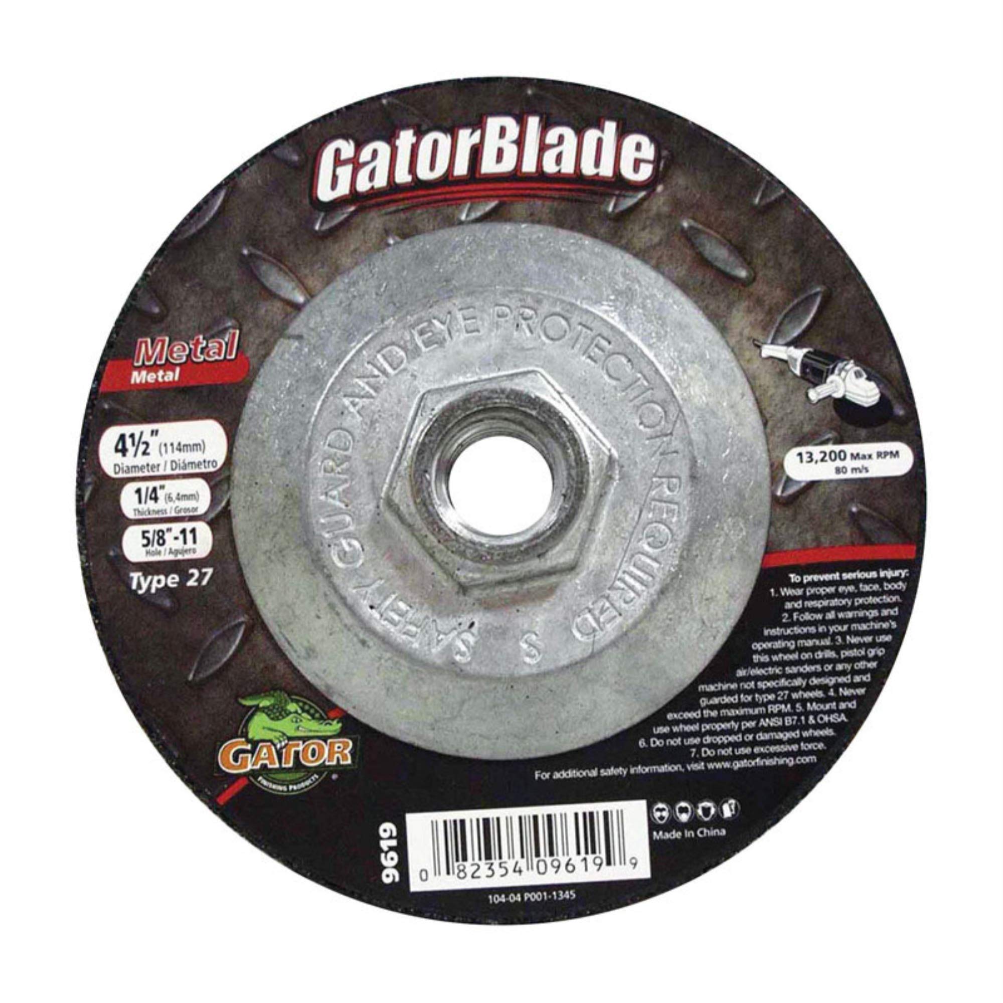 Gator 4-1/2 in. Dia. x 1/4 in. Thick x 5/8 in. Aluminum Oxide Metal Grinding Wheel 13200 RPM 1 - Case of: 55