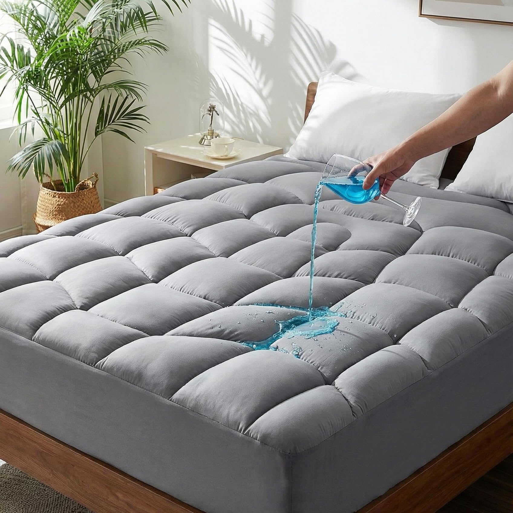 Unikome Full Mattress Pad Waterproof Eco-Friendly Ergonomic Quilted Fitted Full Mattress Topper for Guest Room Apartments Noiseless and