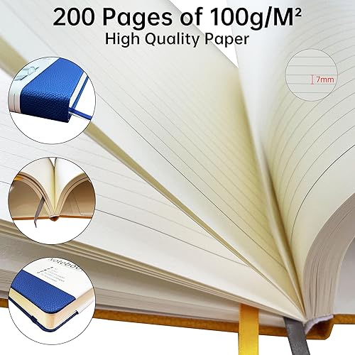 Miniatura 4 de Mlife Cuaderno de diario rayado A5, cuadernos de 200 páginas con papel grueso a prueba de tinta de 3.53 ozm de alta calidad, diarios de tapa dura de