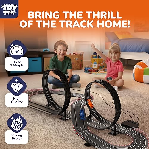 Miniatura 5 de Pista de Carros para niños de 4 a 12 años, 20 pies, 2 jugadores y 4 carriles con 2 autos RC a control de velocidad, juguete de circuito de carreras