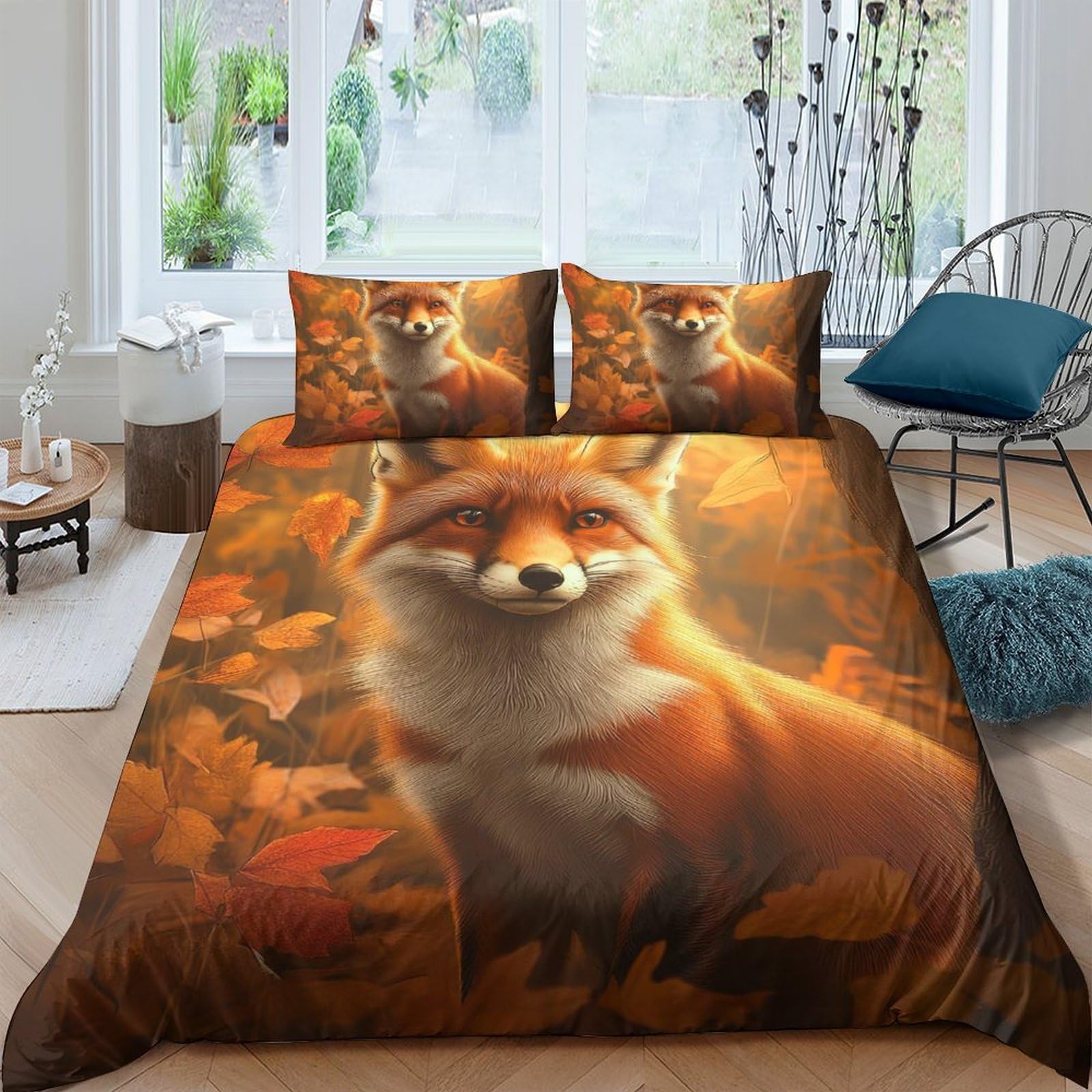 Ctjqhvkz Style-9 3D Printed Fox Forest Fitted Sheet Microfiber Autumn Woodland Bed Cover For Bedroom Guest Room Decor Protection Single（135X200cm）