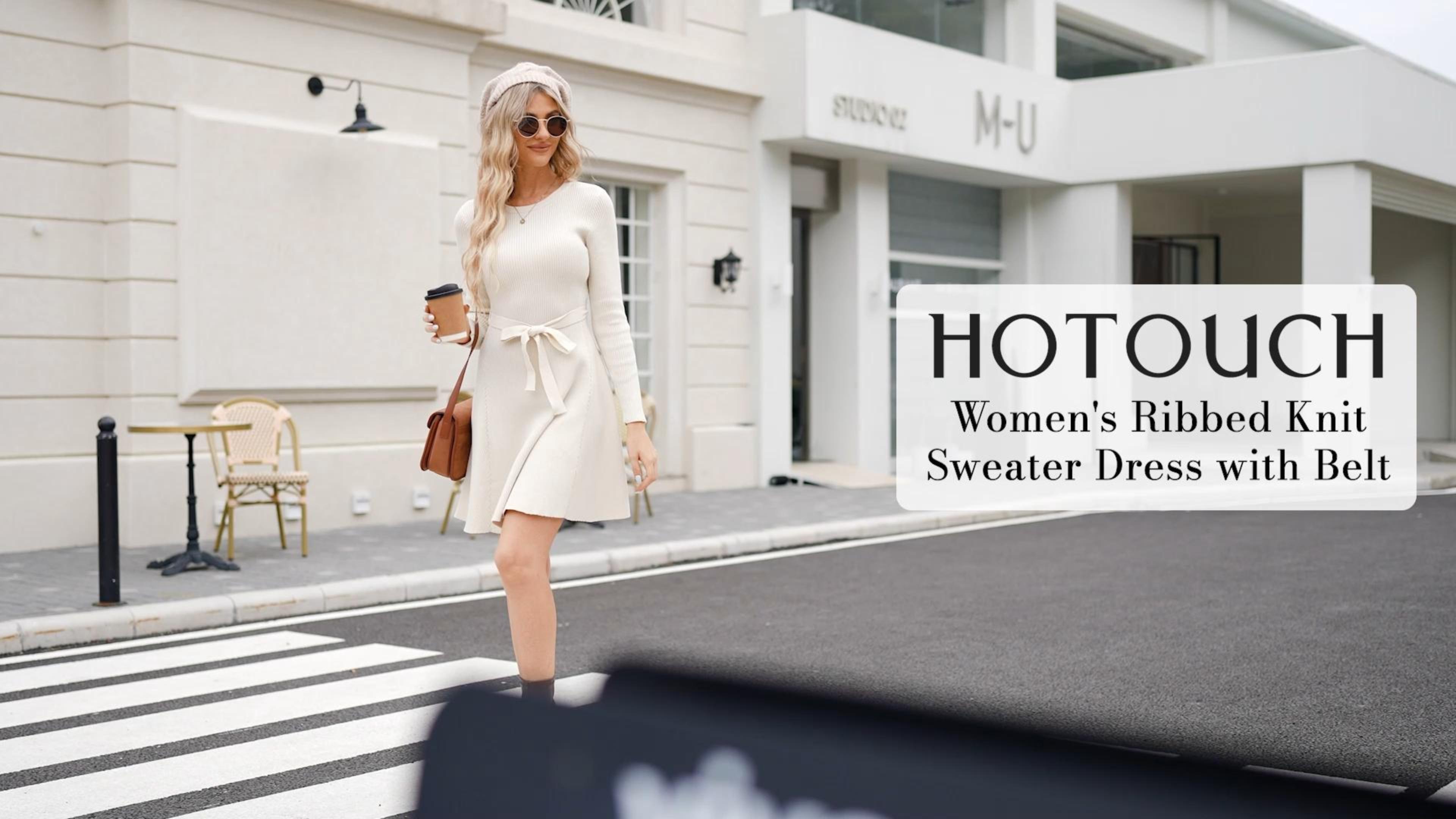 Strickkleid Damen Langarm A-Linie - Elegantes Pulloverkleid Mit Taschen Für Herbst & Winter