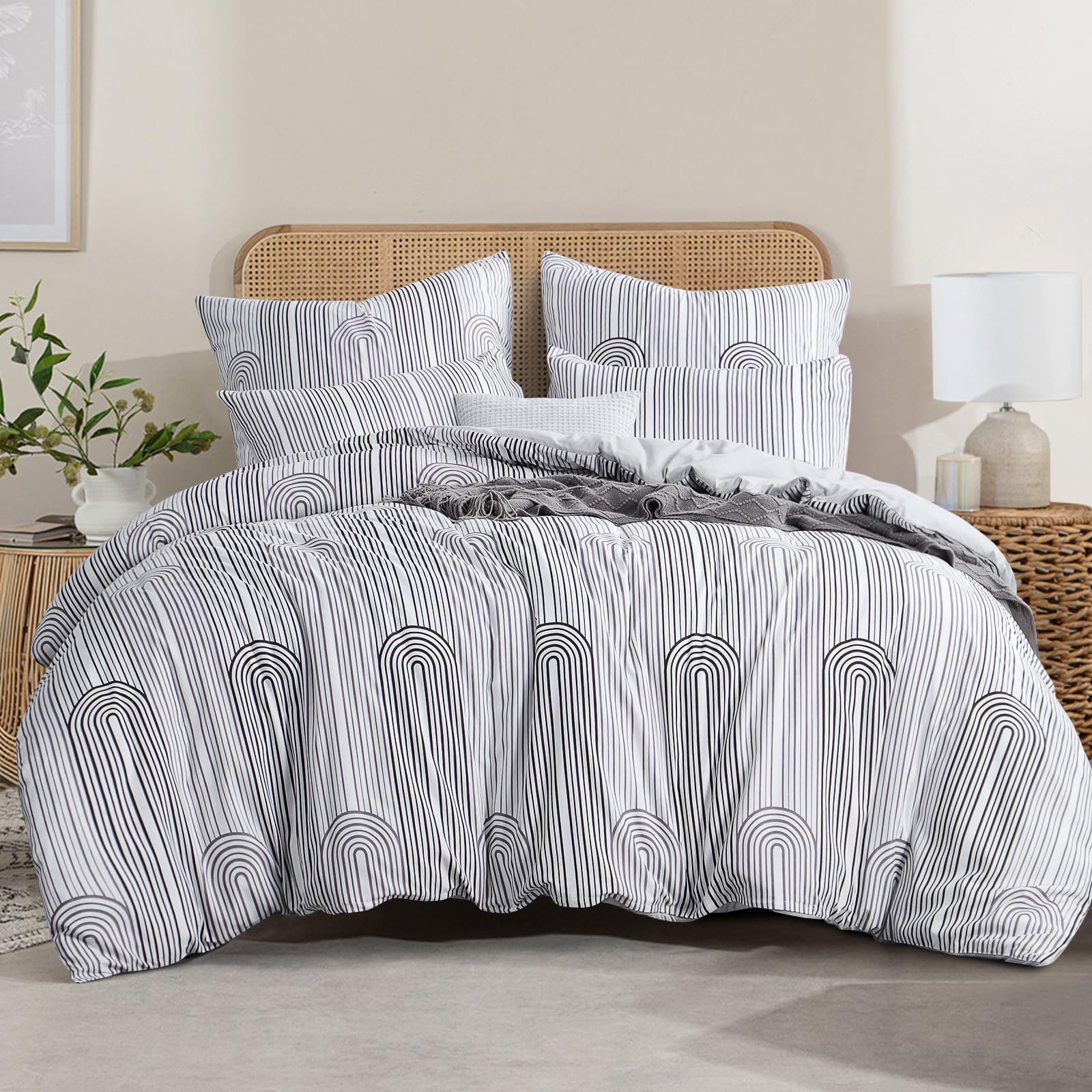RUIKASI King Duvet Cover Set - Bedding Kingsize Bed Set Printed Patterned with Pair of Pillowcases, Soft Microfiber Quilt Cover with Zipper Closure
