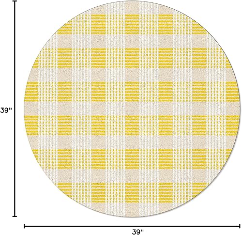 Miniatura 2 de Alfombra redonda a cuadros amarillos de 3.3 pies, lavable para interiores para dormitorio, cocina, baño, sala de estarcomedor, área + alfombra