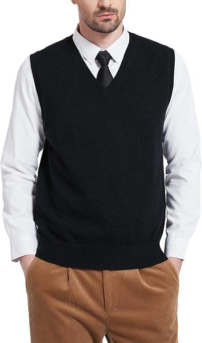 KALLSPIN Men's Sweater Vest Wool Blend V-Neck Knitted Sleeveless Pullover Sweater