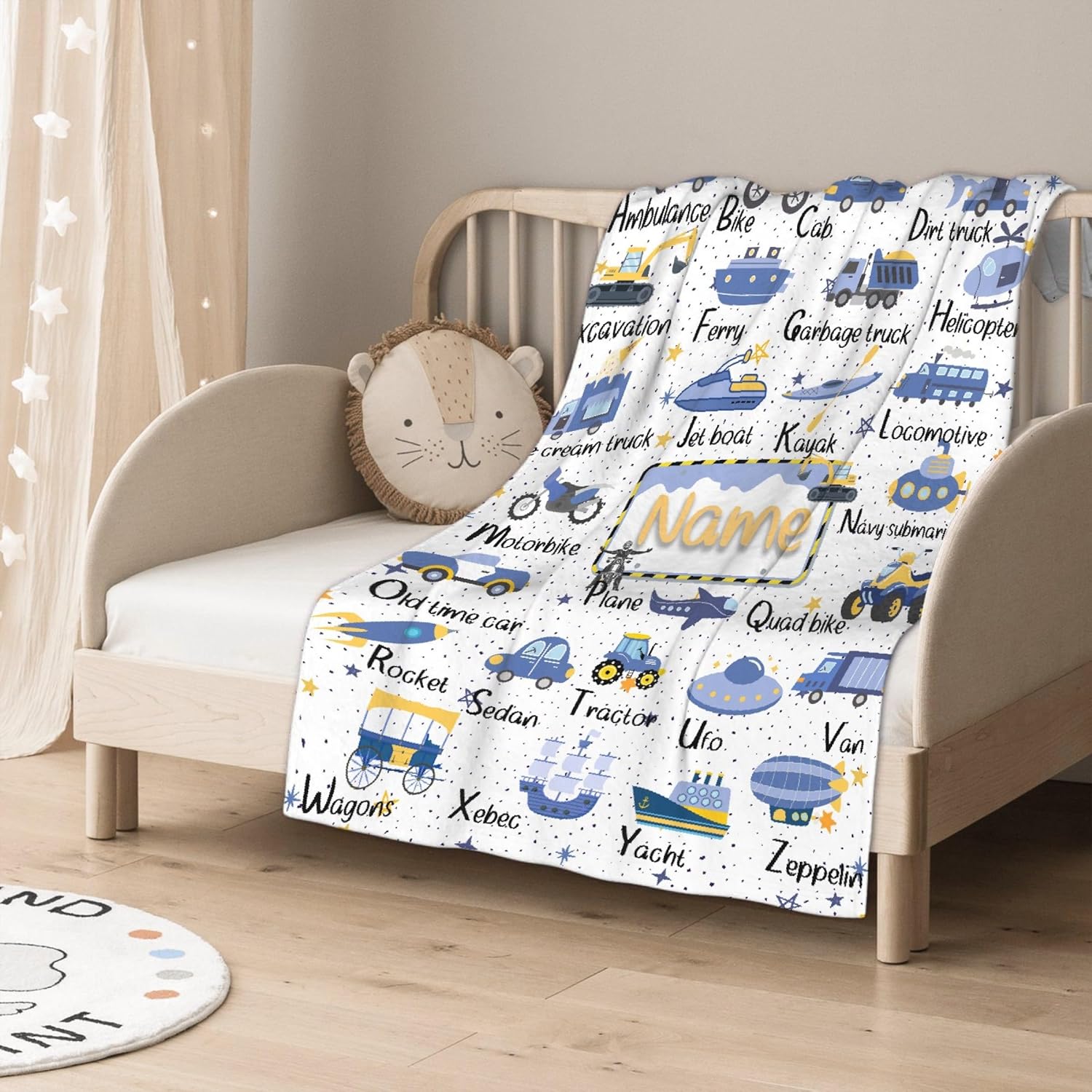 Personalized Baby Blanket for Girls Boys Custom Alphabet Car Custom Baby Blanket with Name Swaddle Blanket for Toddlers Infants Kids Shower Newborns Nursery Stroller Crib Decor Throw Birthday Gift