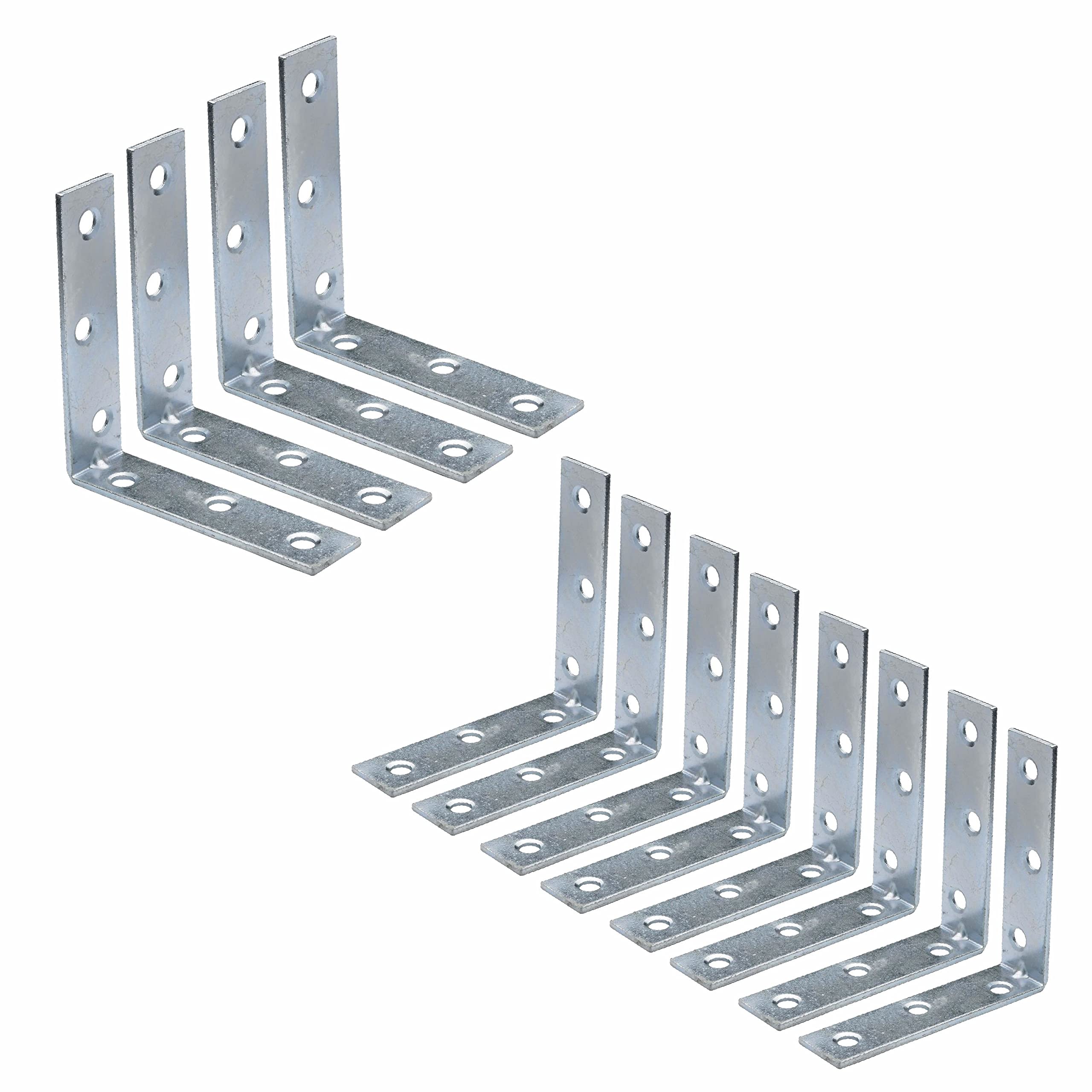 Sul Silver Bright Zinc Plated Corner Braces Brackets Plates, Joint Right Angle Bracket 90 Degree Corner Fastener For Wood Furniture Bedframe Cabinet Drawer Chair - 100Mm (4 Inch) (12Pk)
