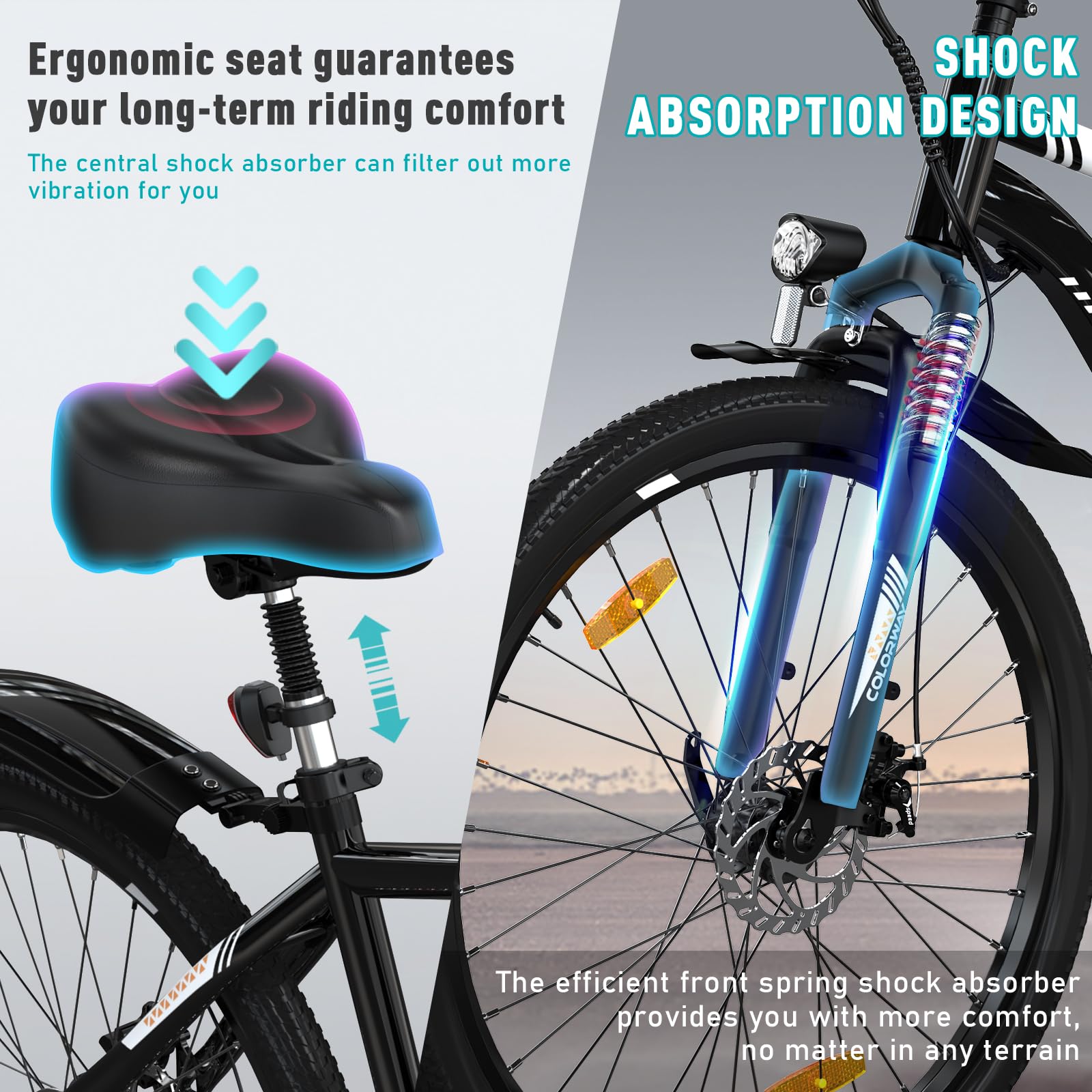 COLORWAY Bici Elettrica per Adulti, 26" Mountain Bike, Bicicletta Elettrica Commute E-bike con Batteria rimovibile 36V 15Ah, Display LCD, Doppio Freno a Disco ebike