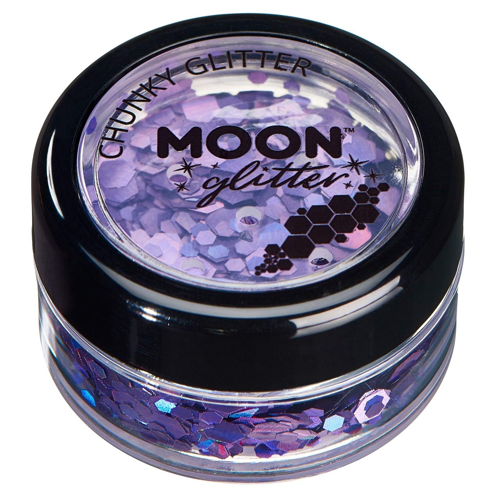 Chunky Holographic Glitter by Moon Glitter - Purple - Cosmetic Festival Makeup Glitter for Face Body, Nails, Hair, Lips - 3g