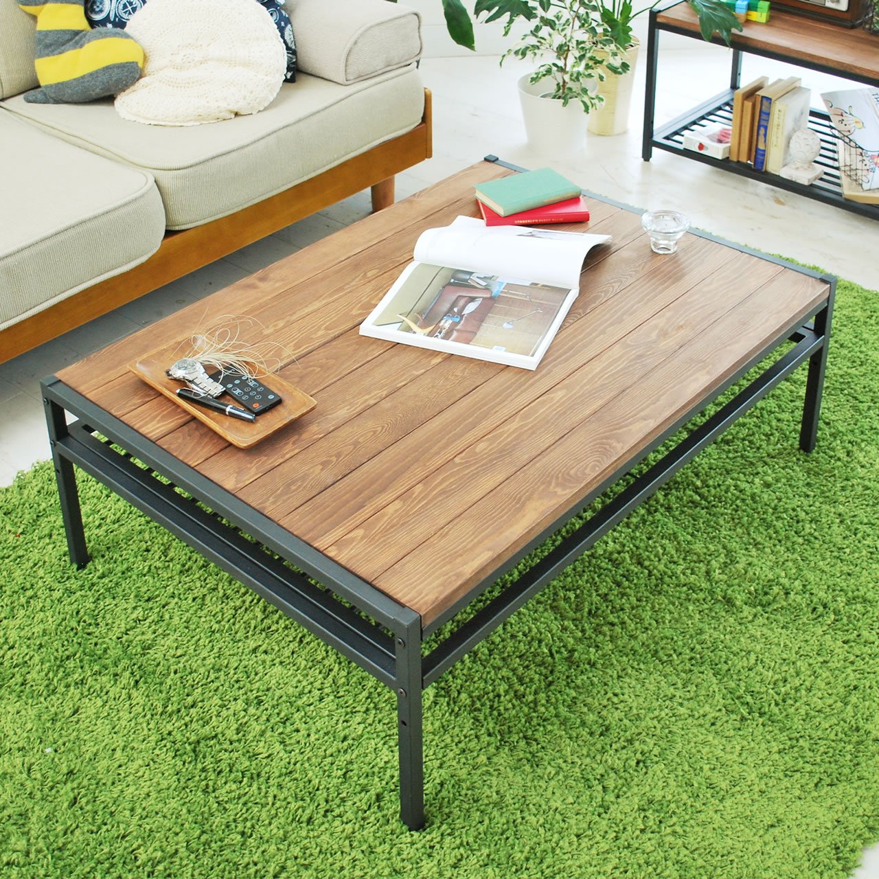 Amazon｜ガーデンガーデン アイアン*ウッド センターテーブル 95cm  