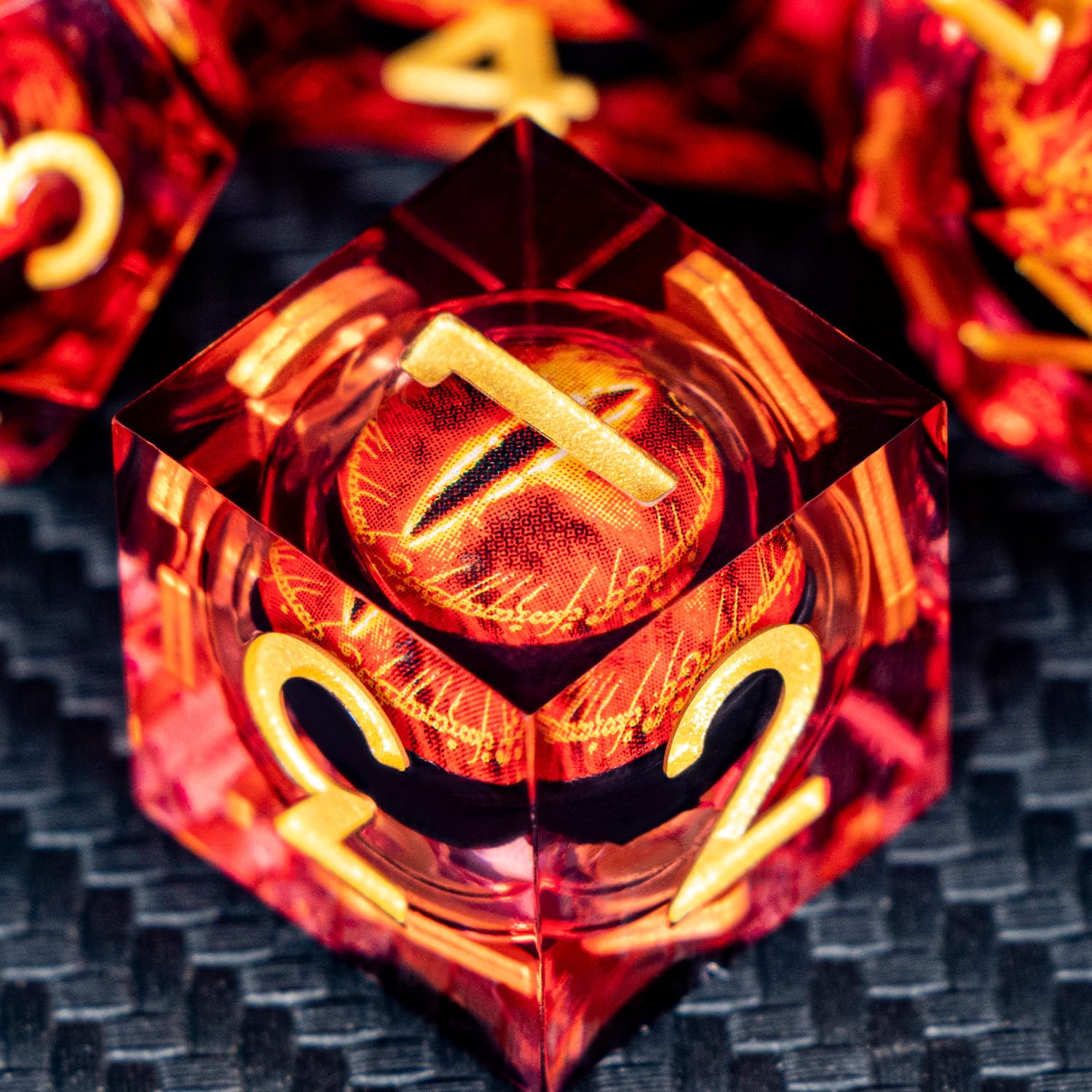 ARUOHHA Gazes Eye Dice DND Resin Dice Liquid Core Flaming RPG Sharp Edged Dice Set including Gift Box - Image 3