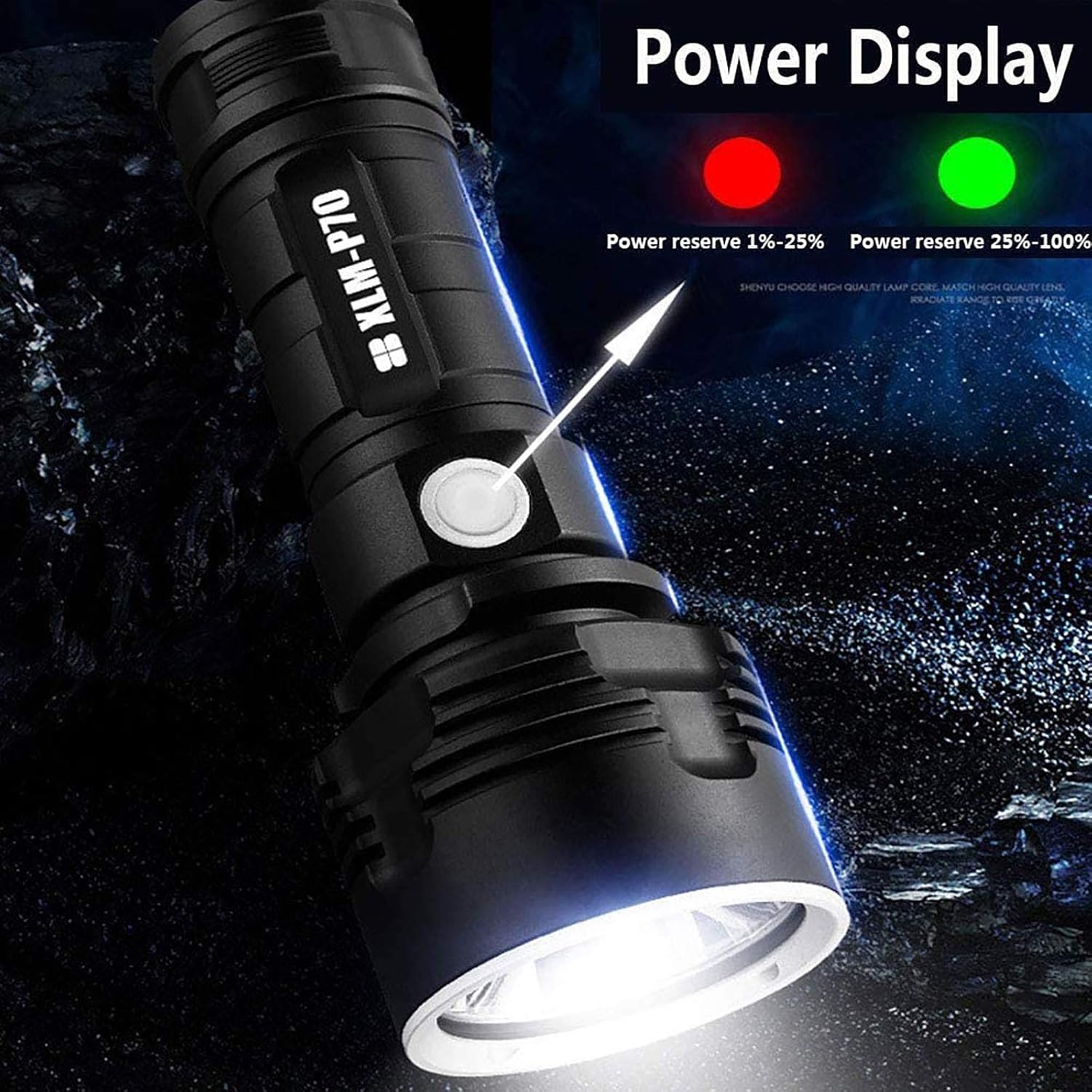 30000 100000 Brightness Flashlight Rechargeable Water Resistant Image