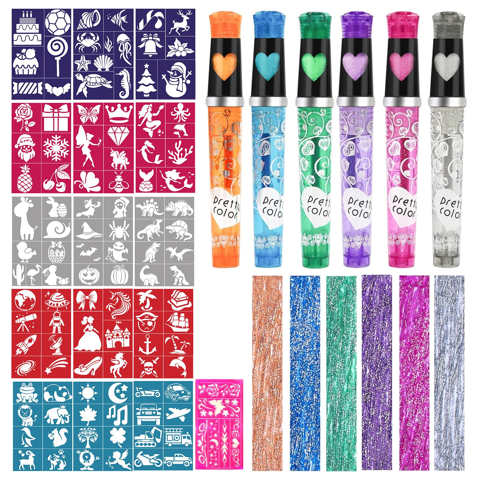 HOWAF 6 Rotuladores Tatuajes Temporales Niños, Rotuladores Purpurina Tatuajes Niños y 110 Plantillas de Tatuaje para Niña Niño Fiesta Navidad Halloween Cumpleaños Regalo Niña 4 5 6 7 8 9 10 años