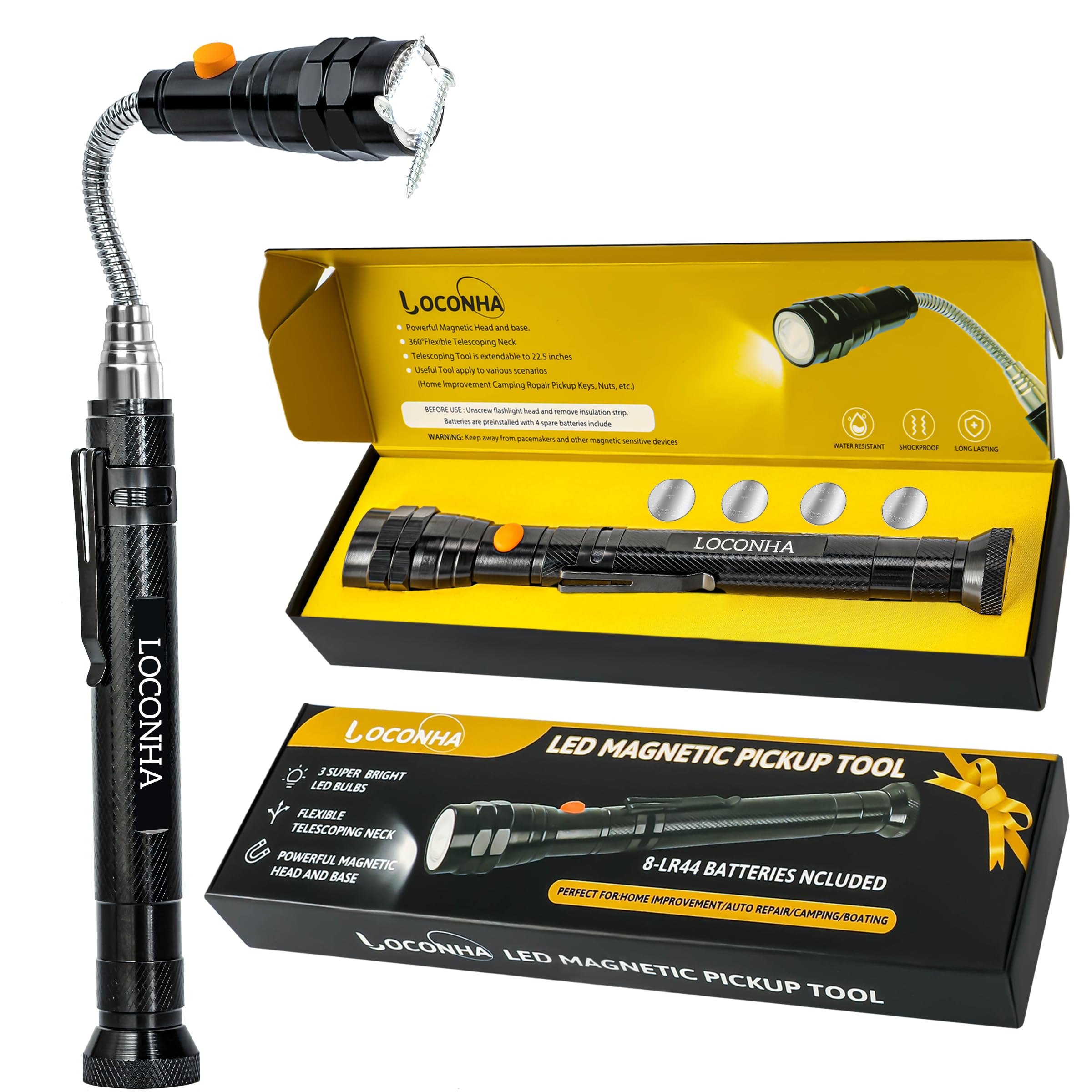 Magnetic Pickup Tool with LED Lights, Telescoping Magnet Flashlight, Cool Gadget Birthday Gifts Christmas Day Gifts for Men, Handyman, Husband, Boyfriend, Him, Father, Dad (1 Pack)