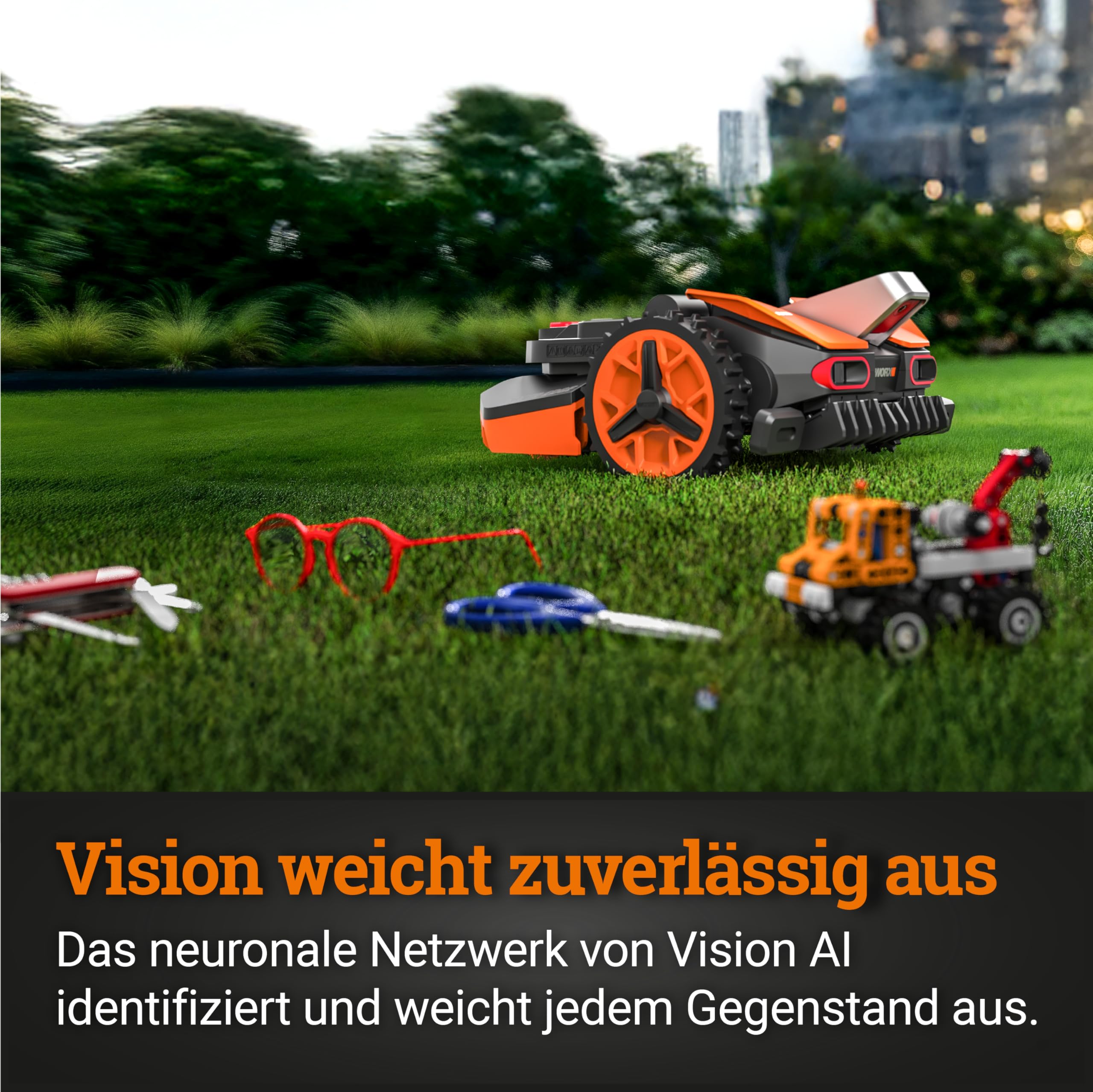 WORX Landroid Vision M600 WR206E.1 - Mähroboter ohne Begrenzungskabel für Gärten bis 600m², AI Rasenmäher Roboter (WLAN & Bluetooth, aktive Hindernisvermeidung mit KI-Technologie, Igelschutz)