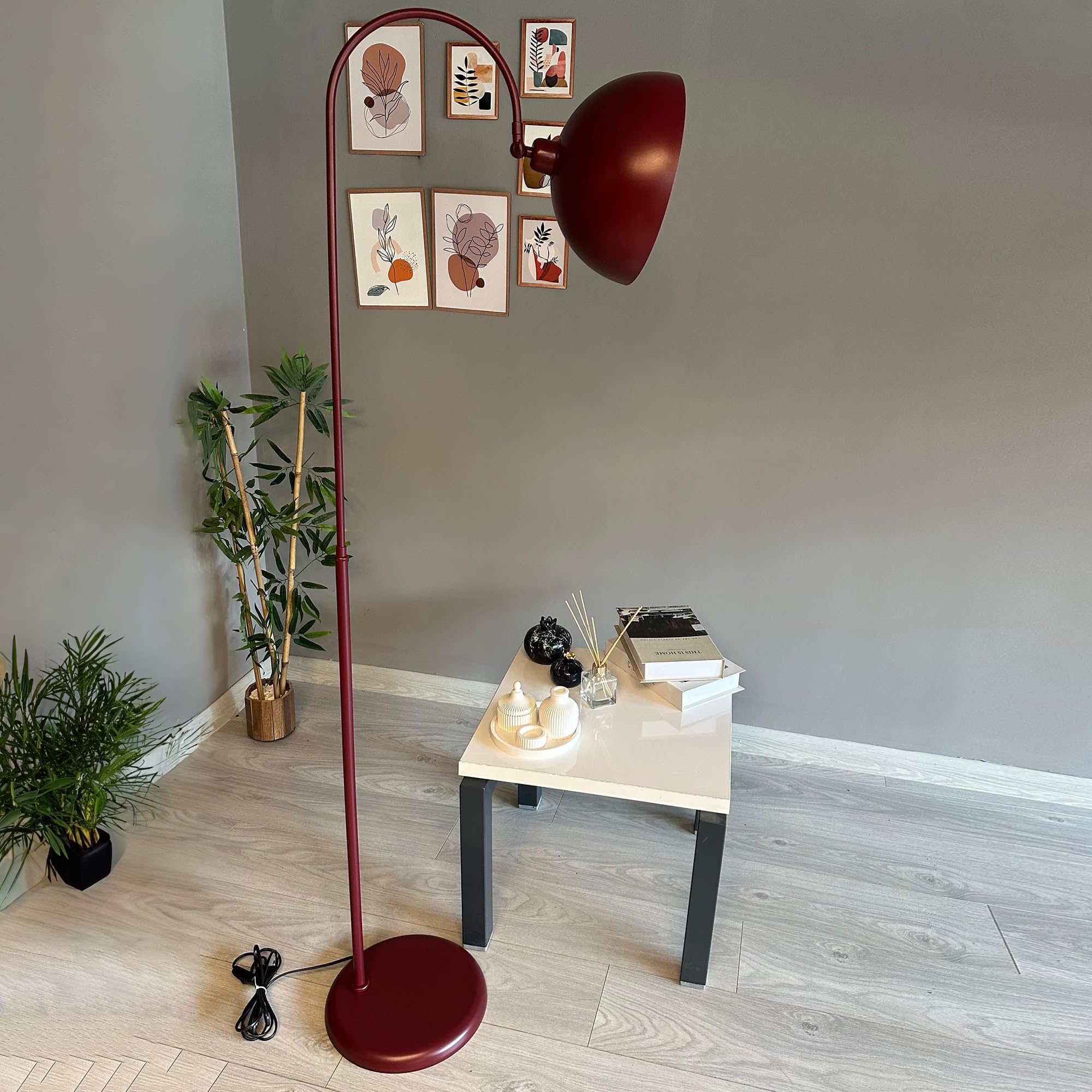 bamyum Gorkiede Floor Lamp Metal, Modern for Bedroom, Living Room, Children's Room with E27 Socket, 30 cm Wide, Adjustable Lampshade, Burgundy