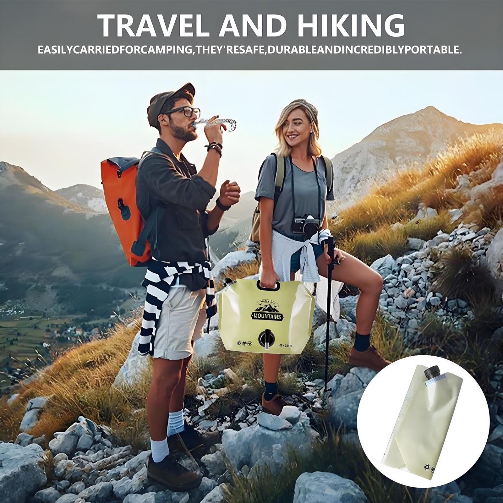 Bajbumgn Sac à Eau 8L Pour Camping Et Randonnée – Poche Souple, Anti-fuite, Compacte, Avec Robinet, Pour Vélo, Chasse, Alpinisme