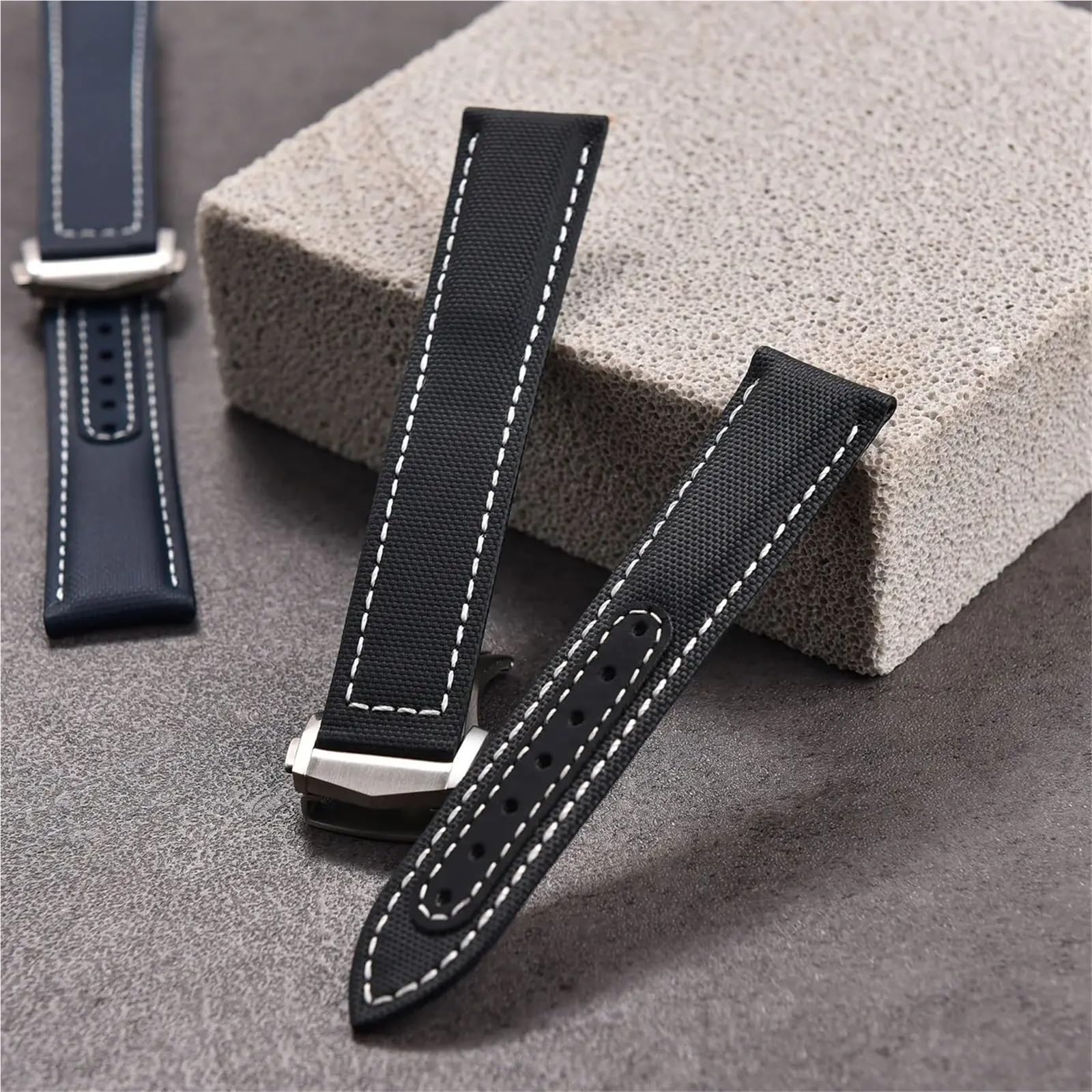 Generico Cinturino ibrido in pelle e tela per vele - Stile tela, cinturino da uomo da 20/22 mm