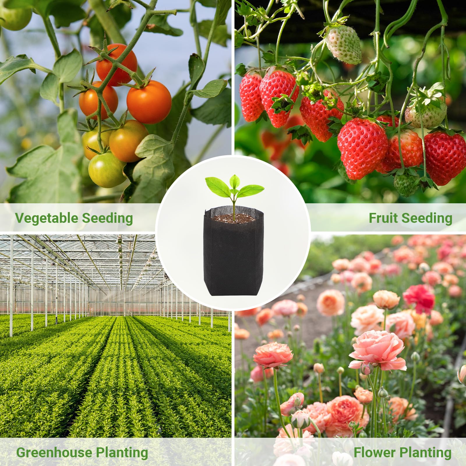 GREANER 200 bolsas de cultivo biodegradables, bolsas de cultivo de tela no tejida, bolsas de vivero para plantar, bolsas de cultivo para semillas, trasplante de suelo, suministro de jardín en casa