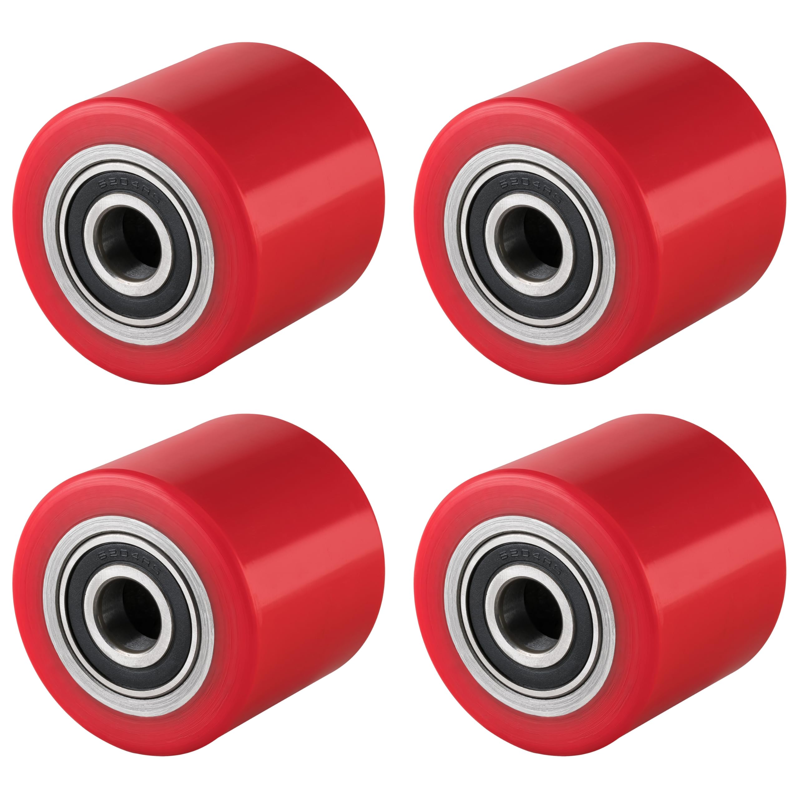 4 Stück Hubwagen Rollen Polyurethan rot 80 x 70 mm, Achse 20 mm - Ersatzrolle inkl. Kugellager