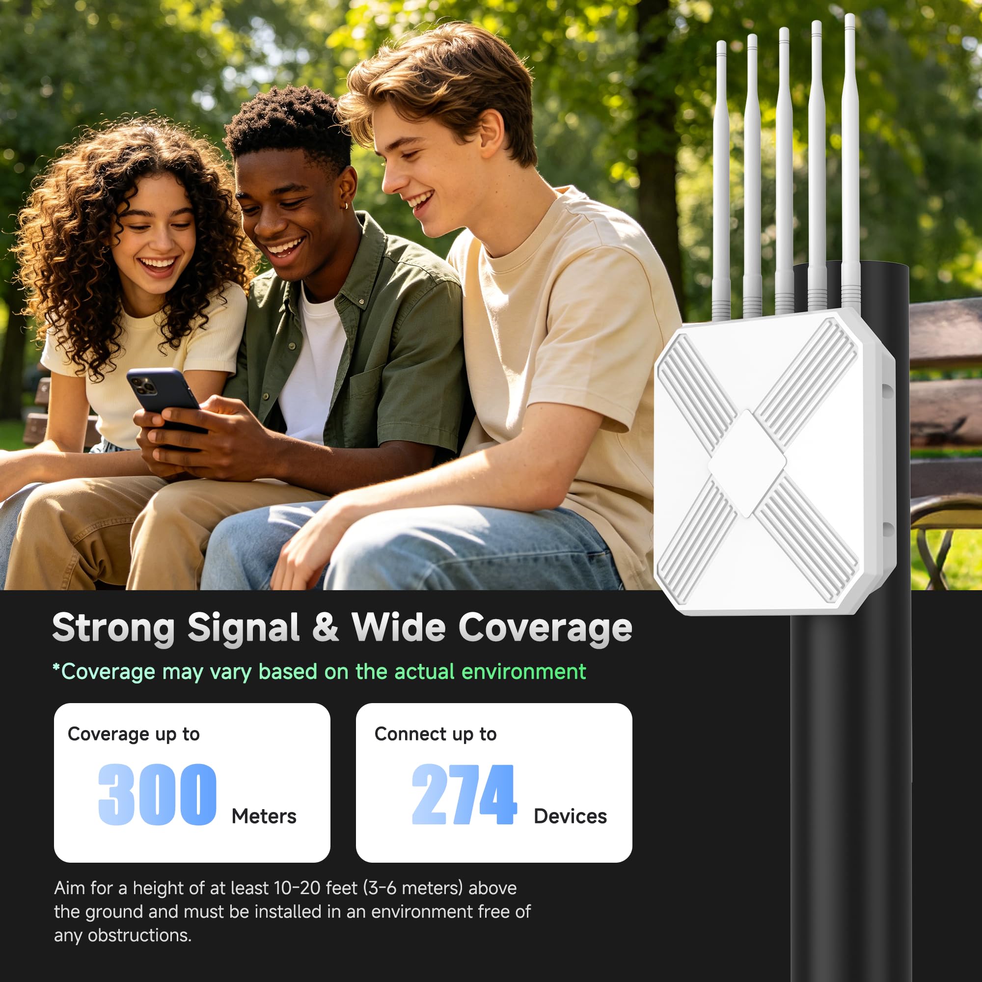 AX3000 Estensore WiFi 6 per esterni - Punto di accesso esterno - WiFi dual band a lungo raggio, antenne IP67/PoE/5 per eventi, uso commerciale | Starlink compatibile