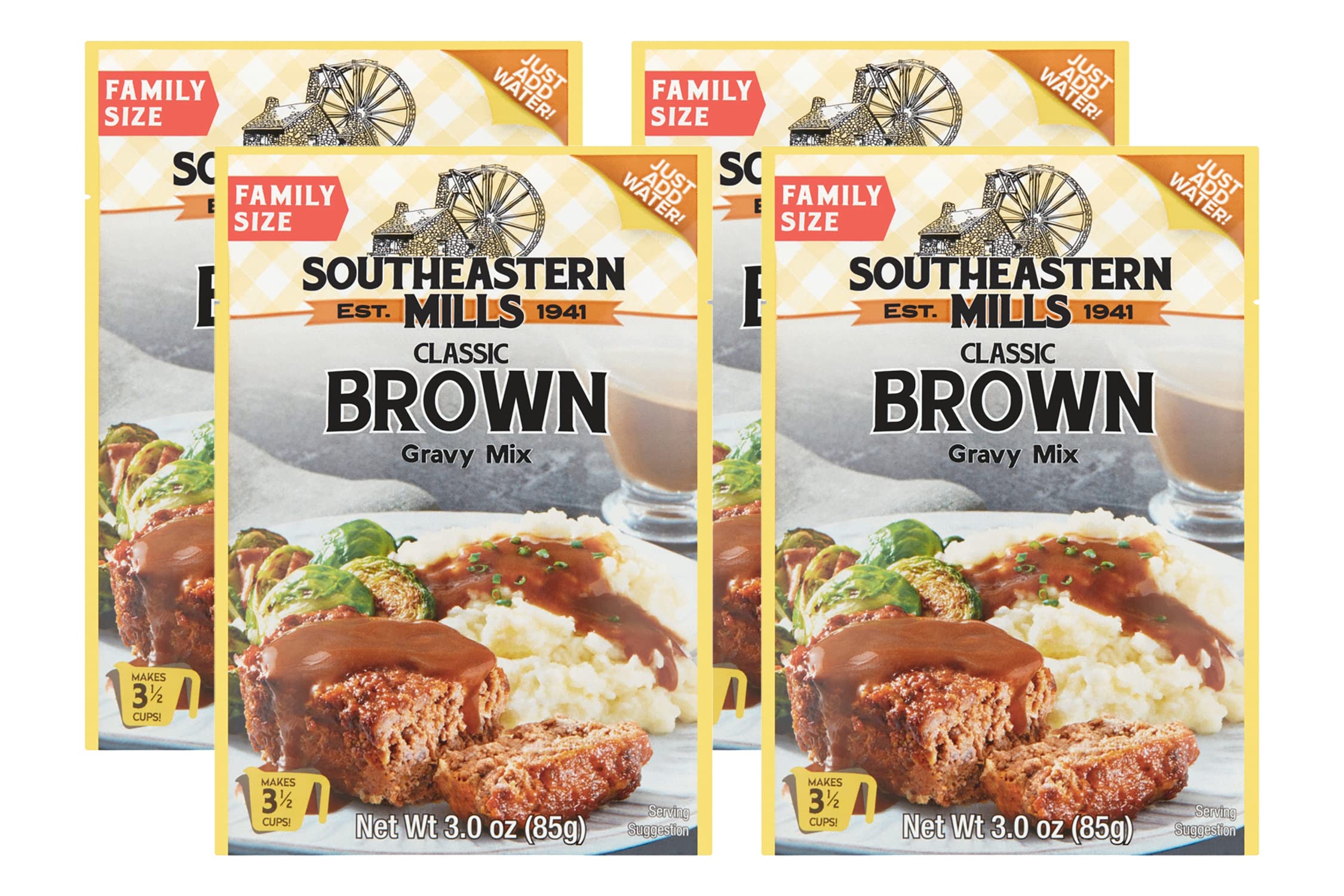Southeastern MillsGravy Mix, Classic Brown Gravy Mix, Makes 3 ½ Cups of Gravy, Just Add Water, Family Size, 3.0 Ounce Packet (Pack of 4 Packets)